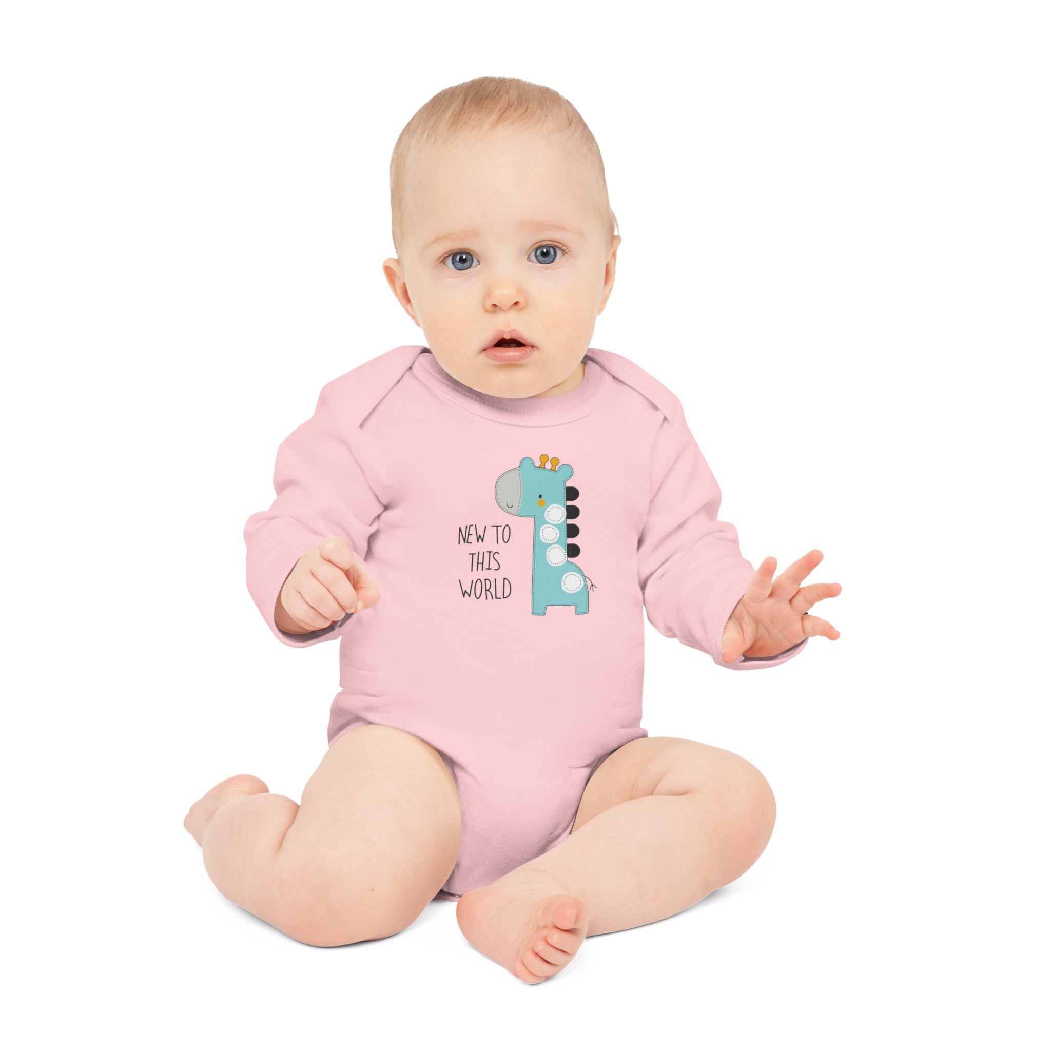 New to This World Baby Bodysuit — Organic Long-Sleeve Giraffe Baby Onesie