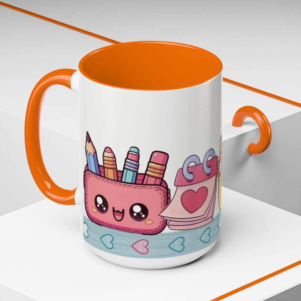 Cute Teacher Desk Accent Coffee Mug — Kawaii School Supplies Design