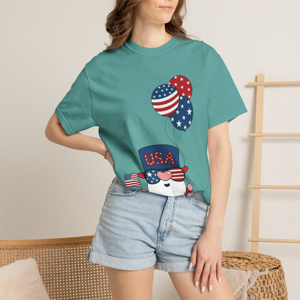 Patriotic Gnome with Balloons T-Shirt | Happy 4th of July USA Design