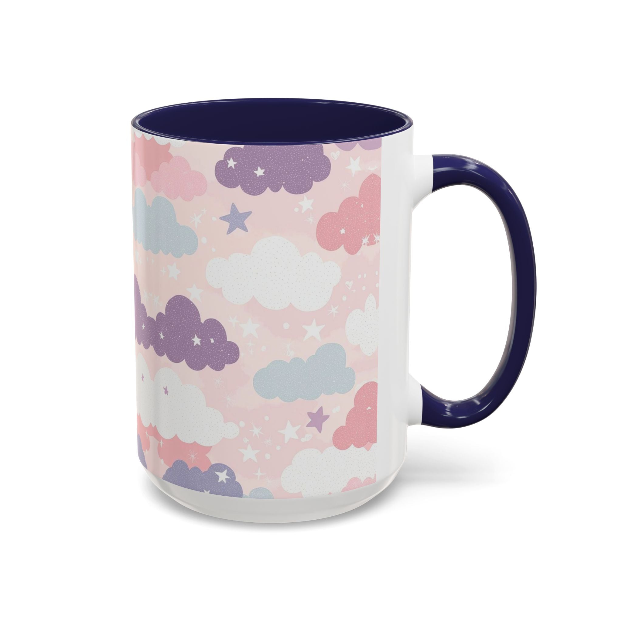 Pastel Cloud Pattern Coffee Mug | Cute Stars and Clouds Design