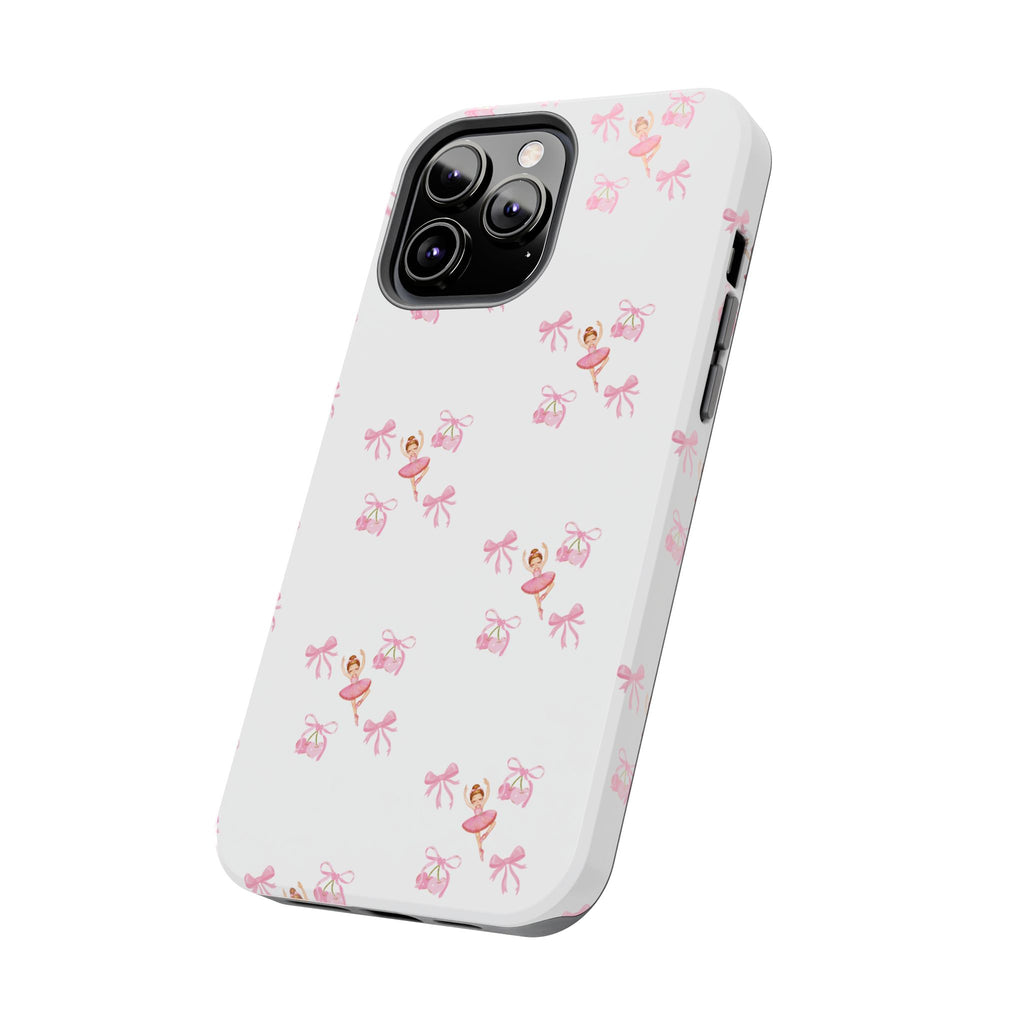 Pink Ballet Pattern Tough Phone Case — Cute Ballerina & Ribbon Design
