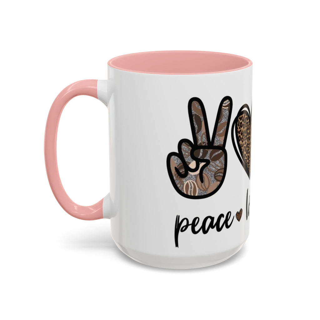 Coffee Love Accent Mug — Leopard Print Peace, Heart & Coffee Design (11/15oz)