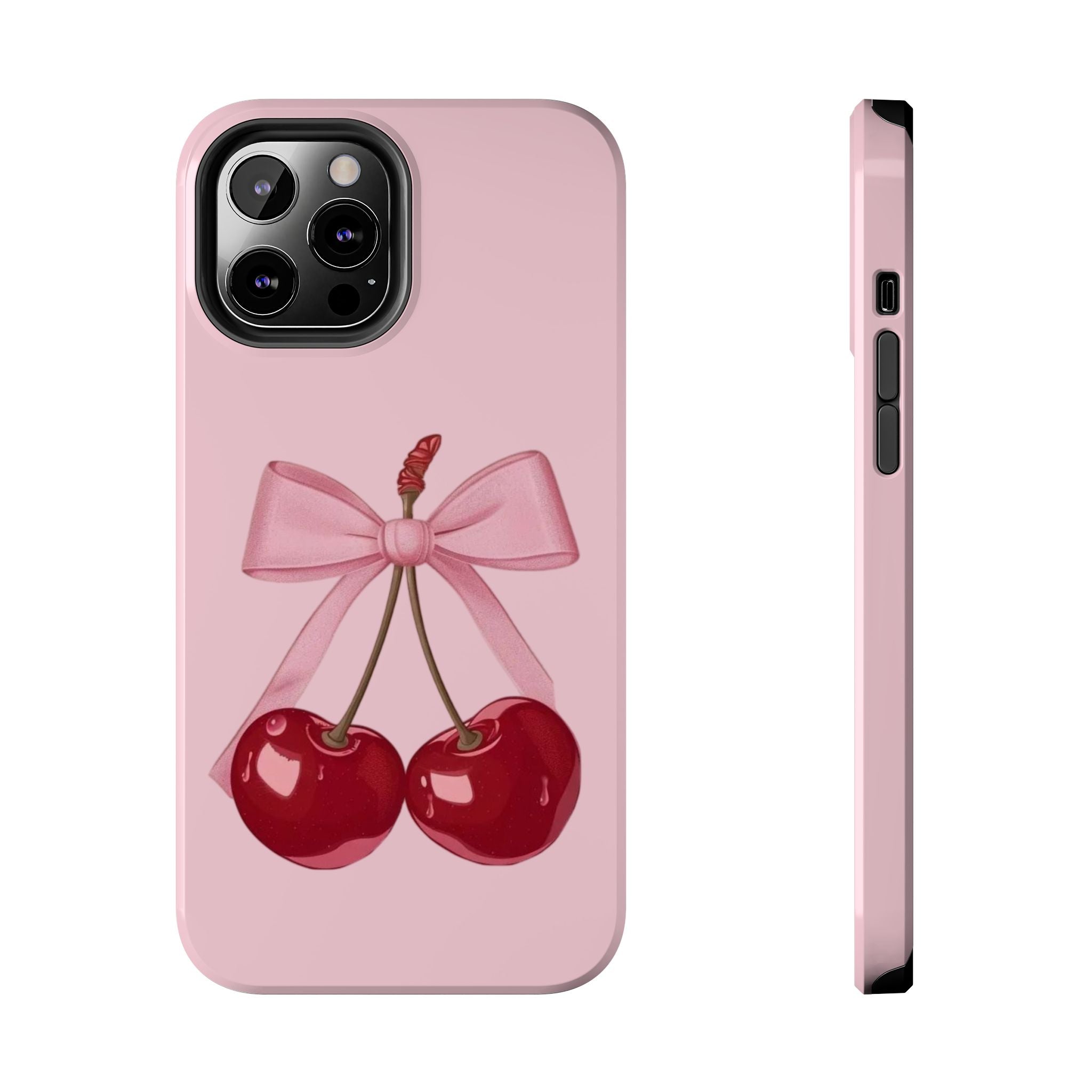 Pink Cherry Tough Phone Case — Cute Bow Cherry Protective Phone Cover