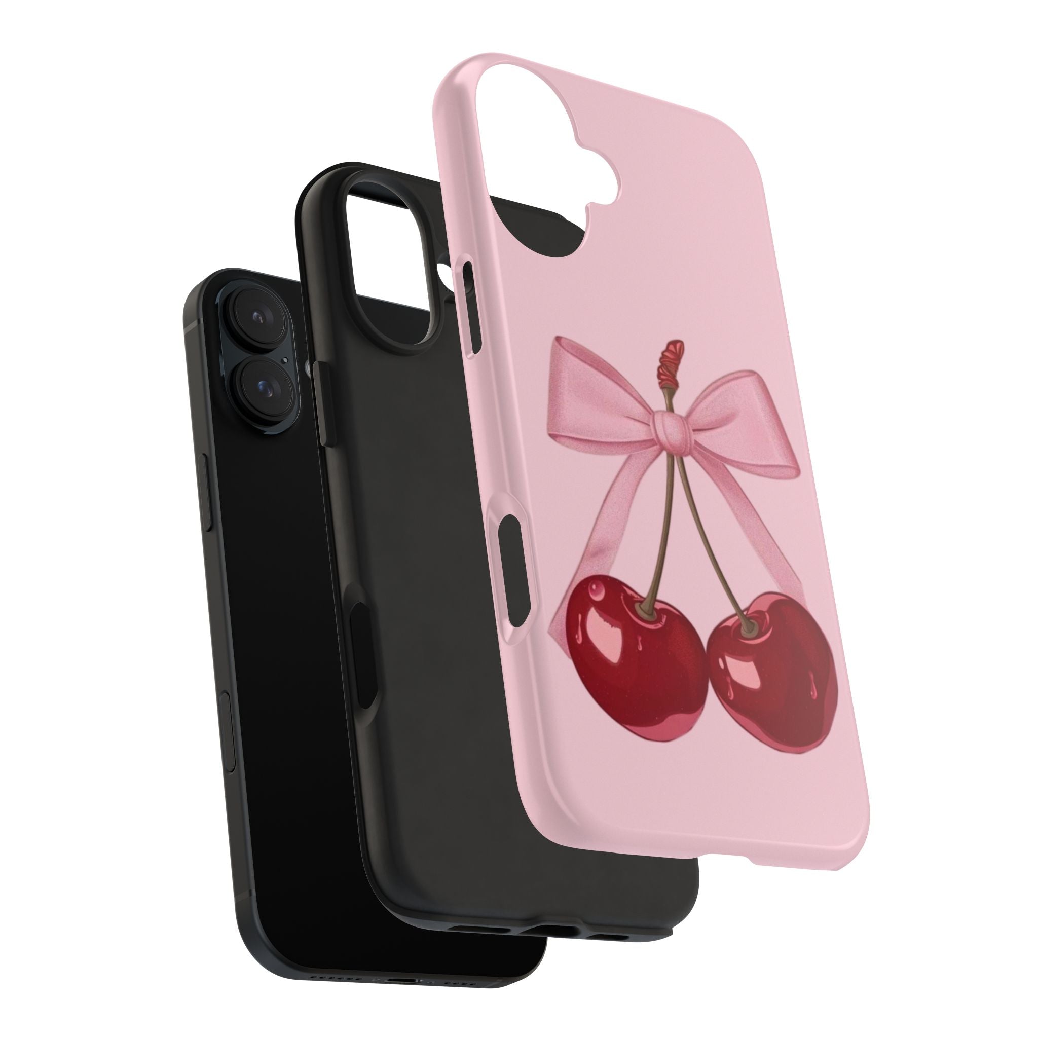 Pink Cherry Tough Phone Case — Cute Bow Cherry Protective Phone Cover