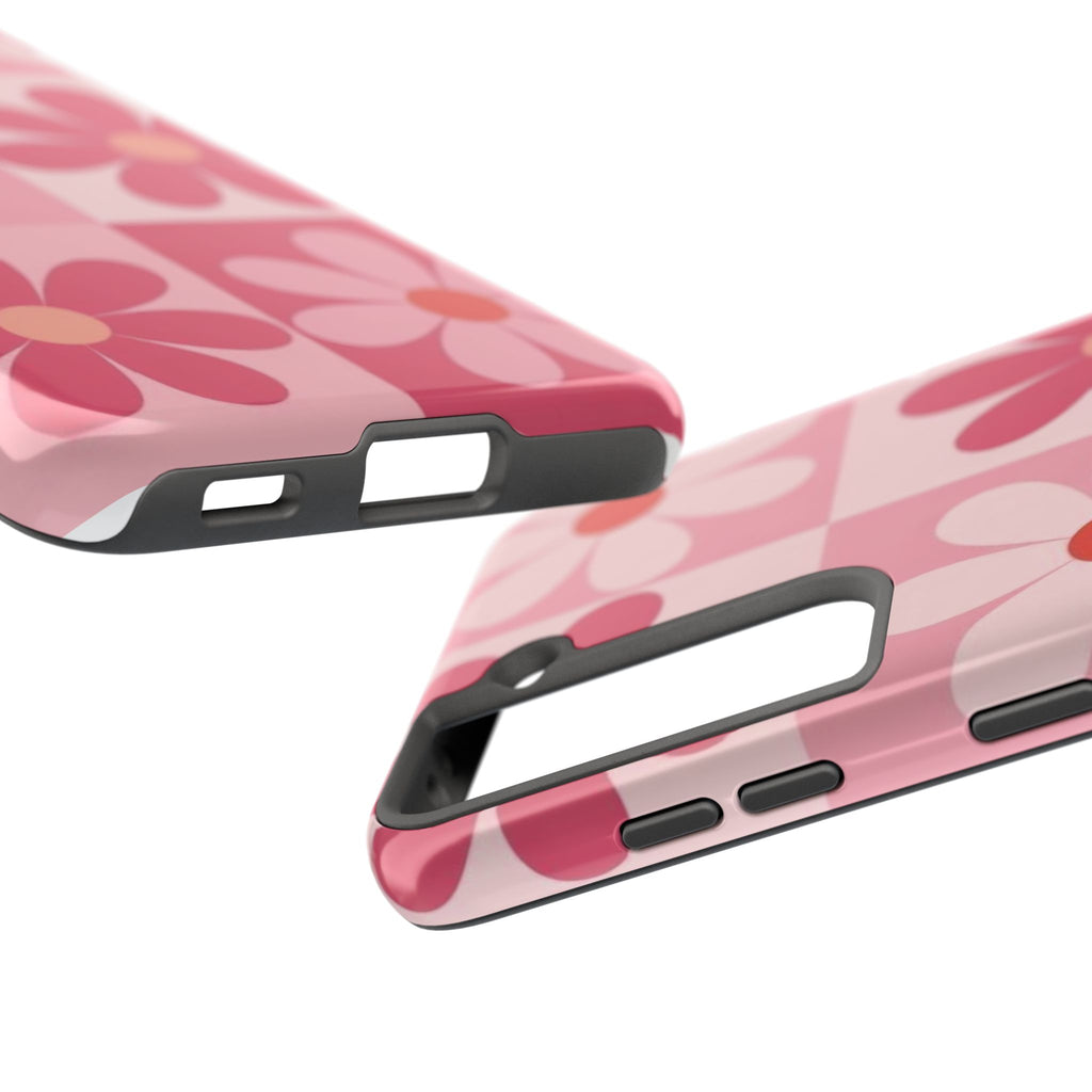 Pink Retro Daisy Phone Case — Tough Shockproof Floral iPhone Cover