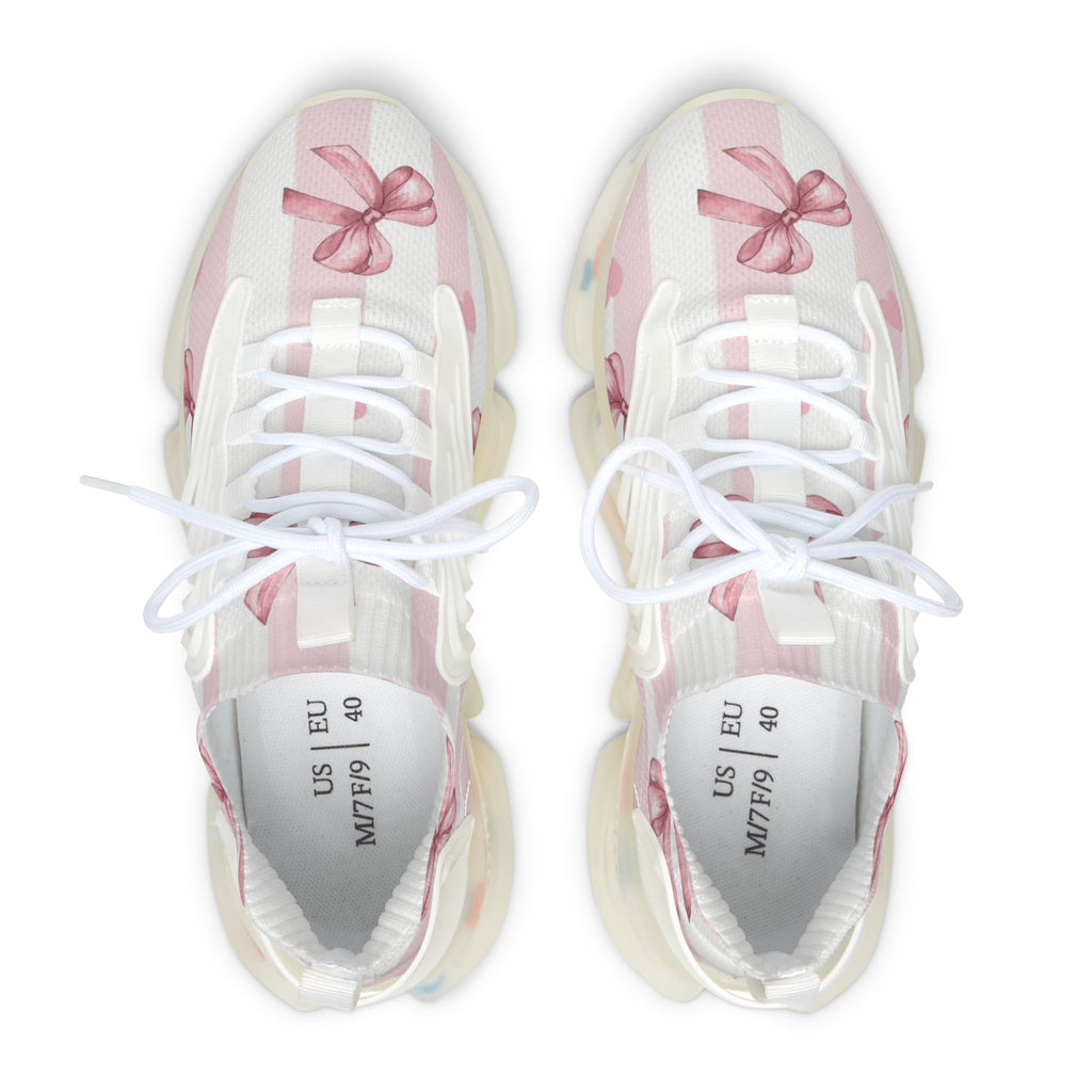 Women’s Mesh Sneakers — Pink Striped Bow Athletic Shoes