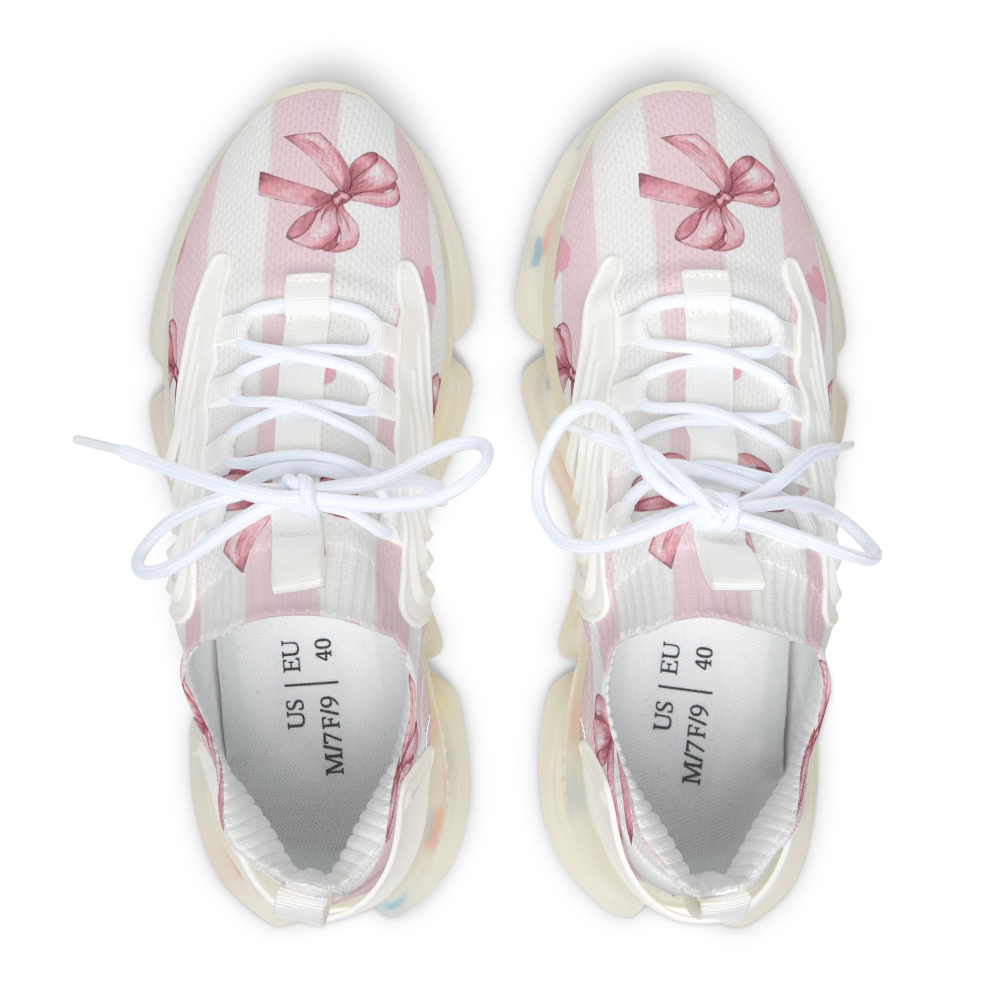 Women’s Mesh Sneakers — Pink Striped Bow Athletic Shoes