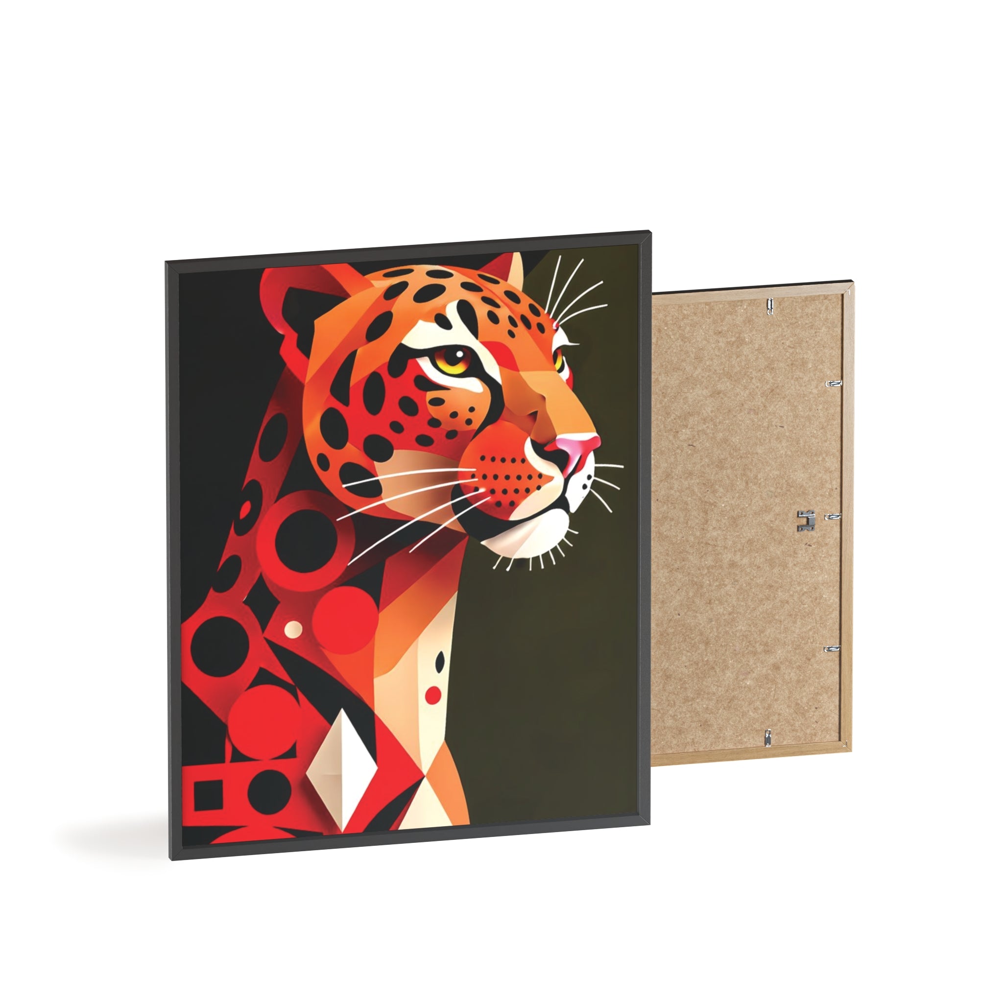 Geometric Leopard Art Poster with Wooden Frame — Bold Wildlife Wall Decor