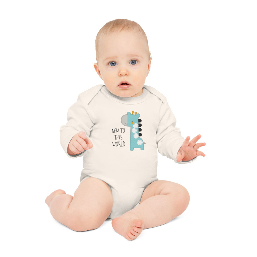 New to This World Baby Bodysuit — Organic Long-Sleeve Giraffe Baby Onesie