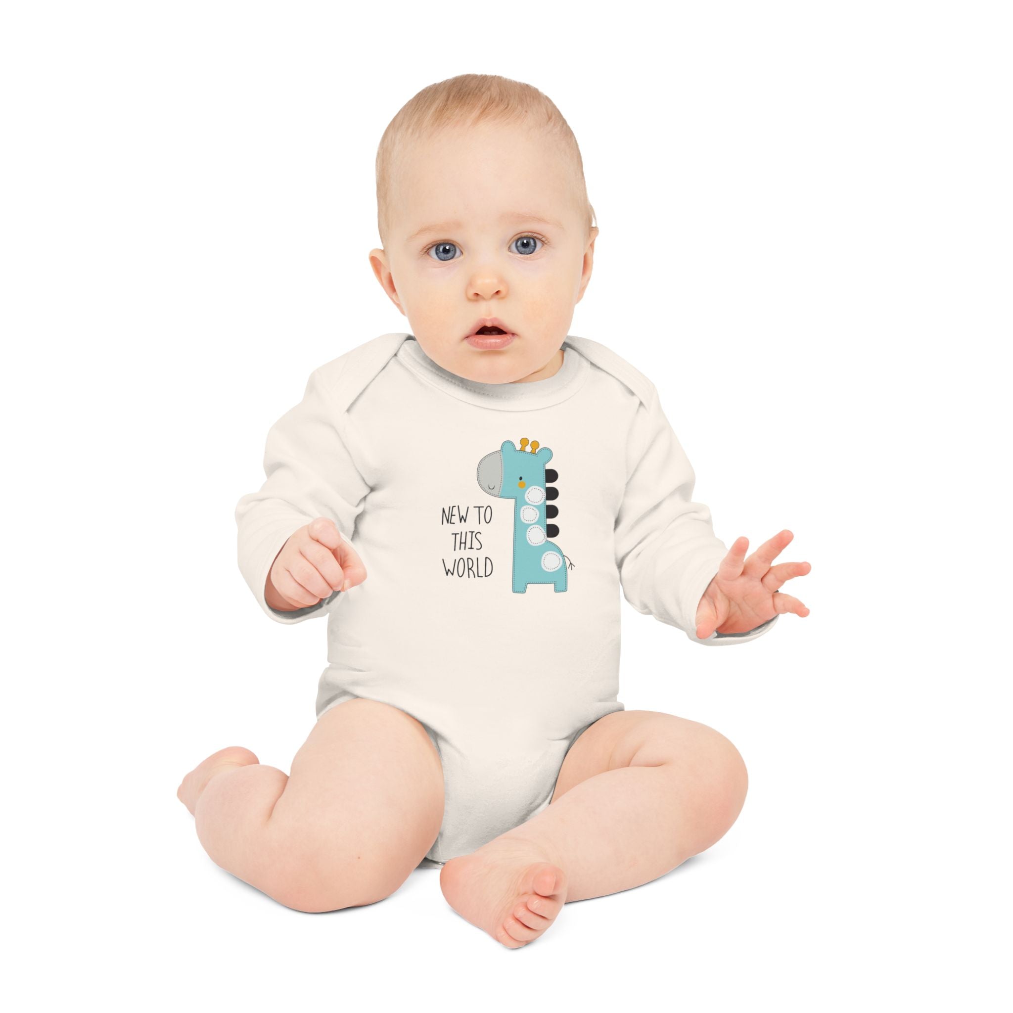 New to This World Baby Bodysuit — Organic Long-Sleeve Giraffe Baby Onesie