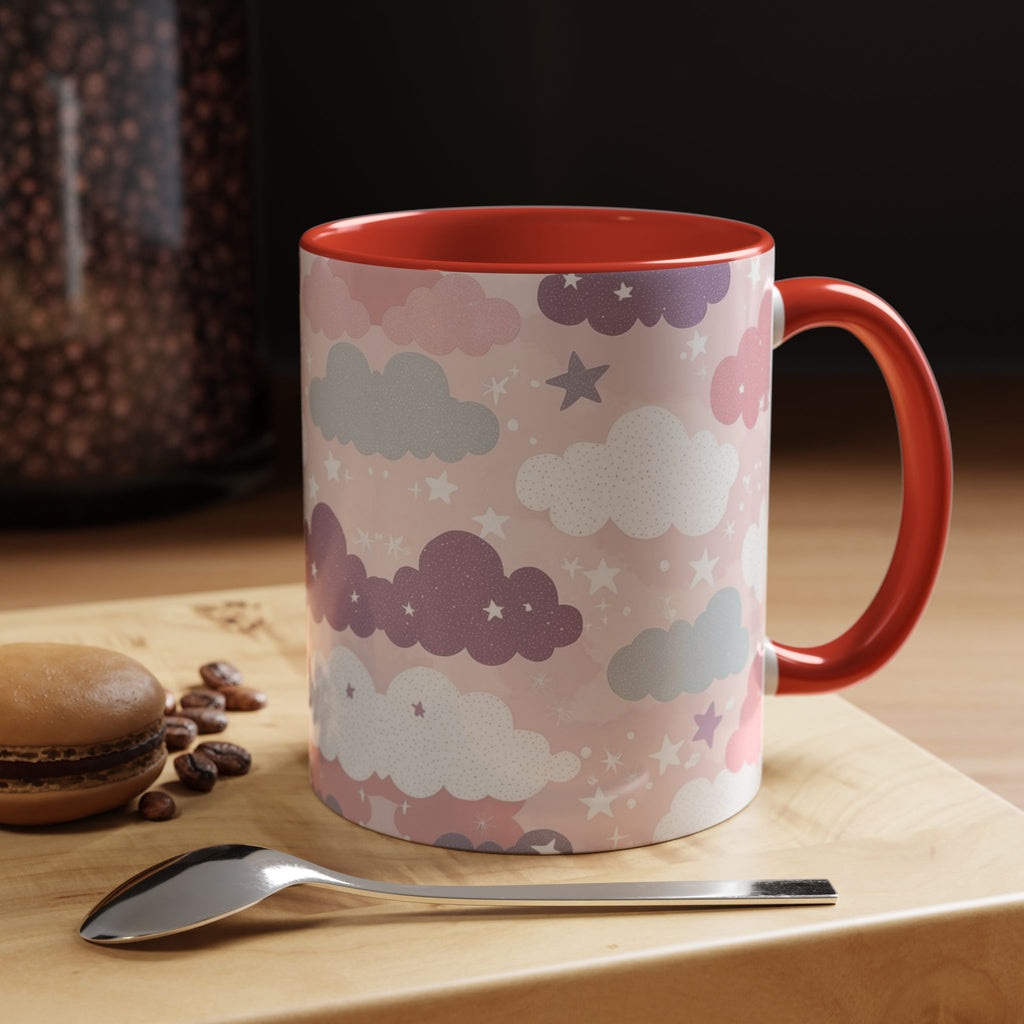 Pastel Cloud Pattern Coffee Mug | Cute Stars and Clouds Design