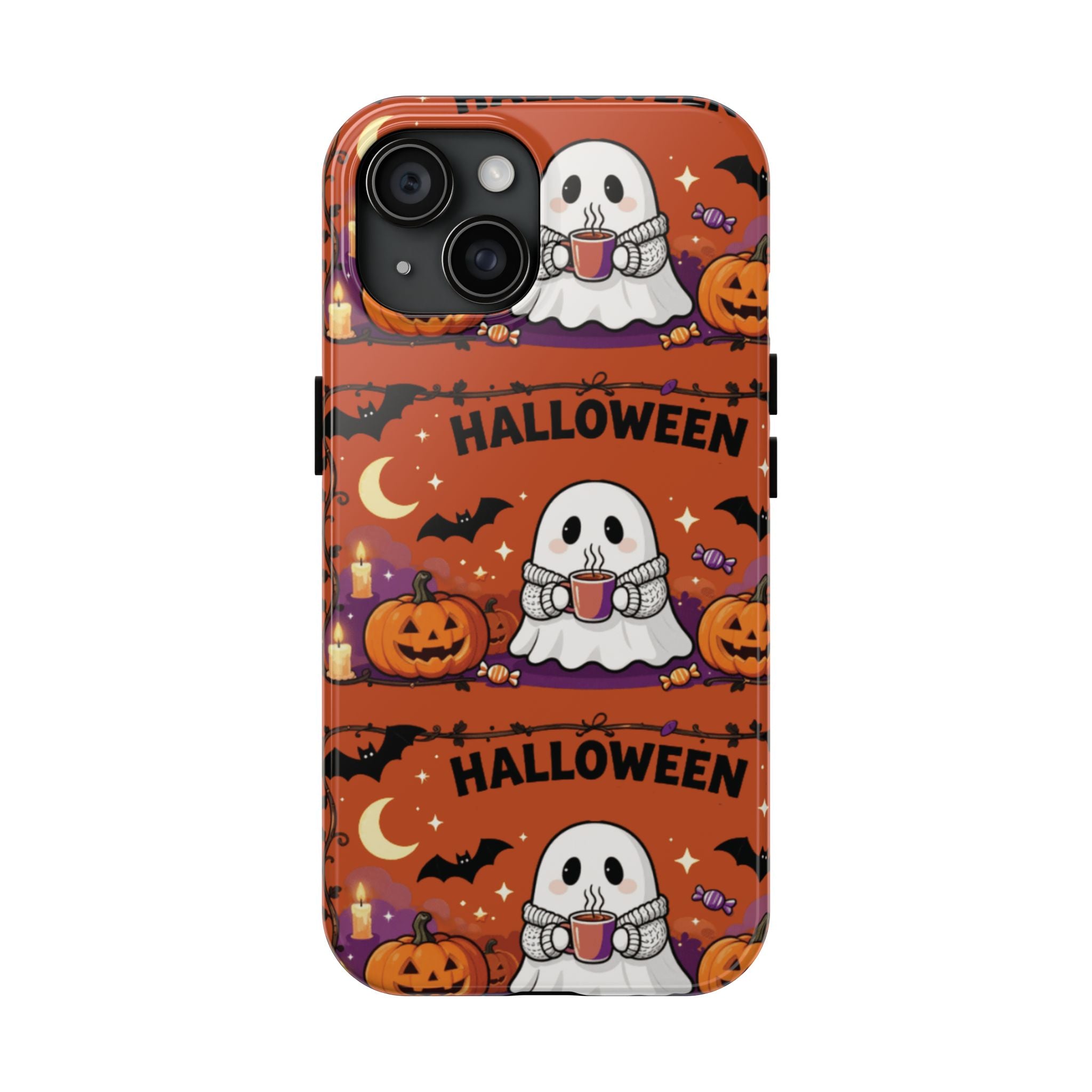 Halloween Ghost Pattern Tough Phone Case — Cute Pumpkin & Candy Halloween Phone Cover