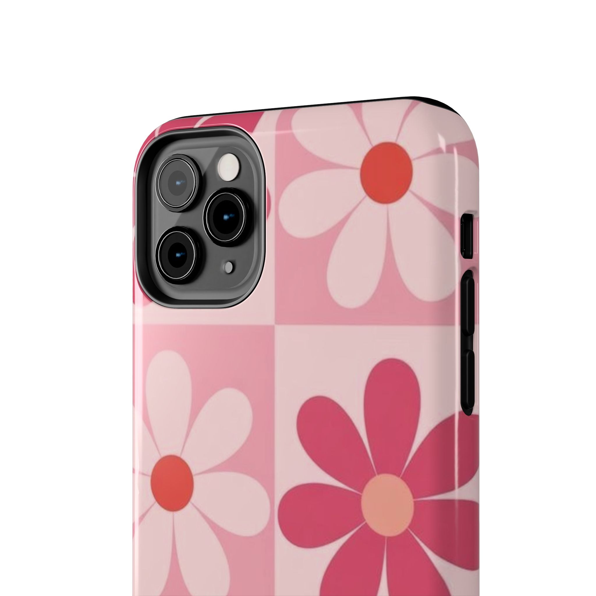 Pink Retro Daisy Phone Case — Tough Shockproof Floral iPhone Cover