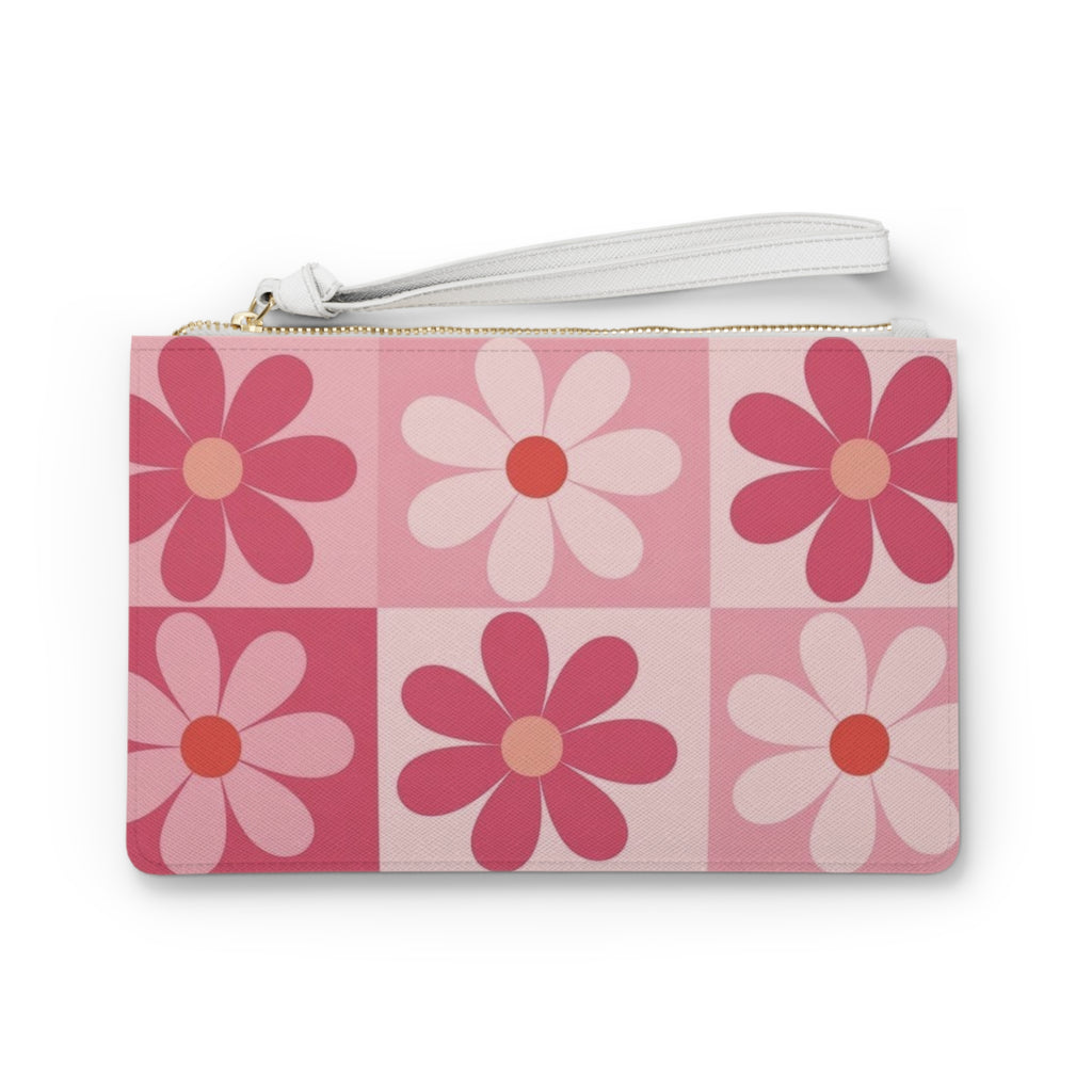 Pink Retro Daisy Clutch Bag — Floral Wristlet for Spring & Gifts