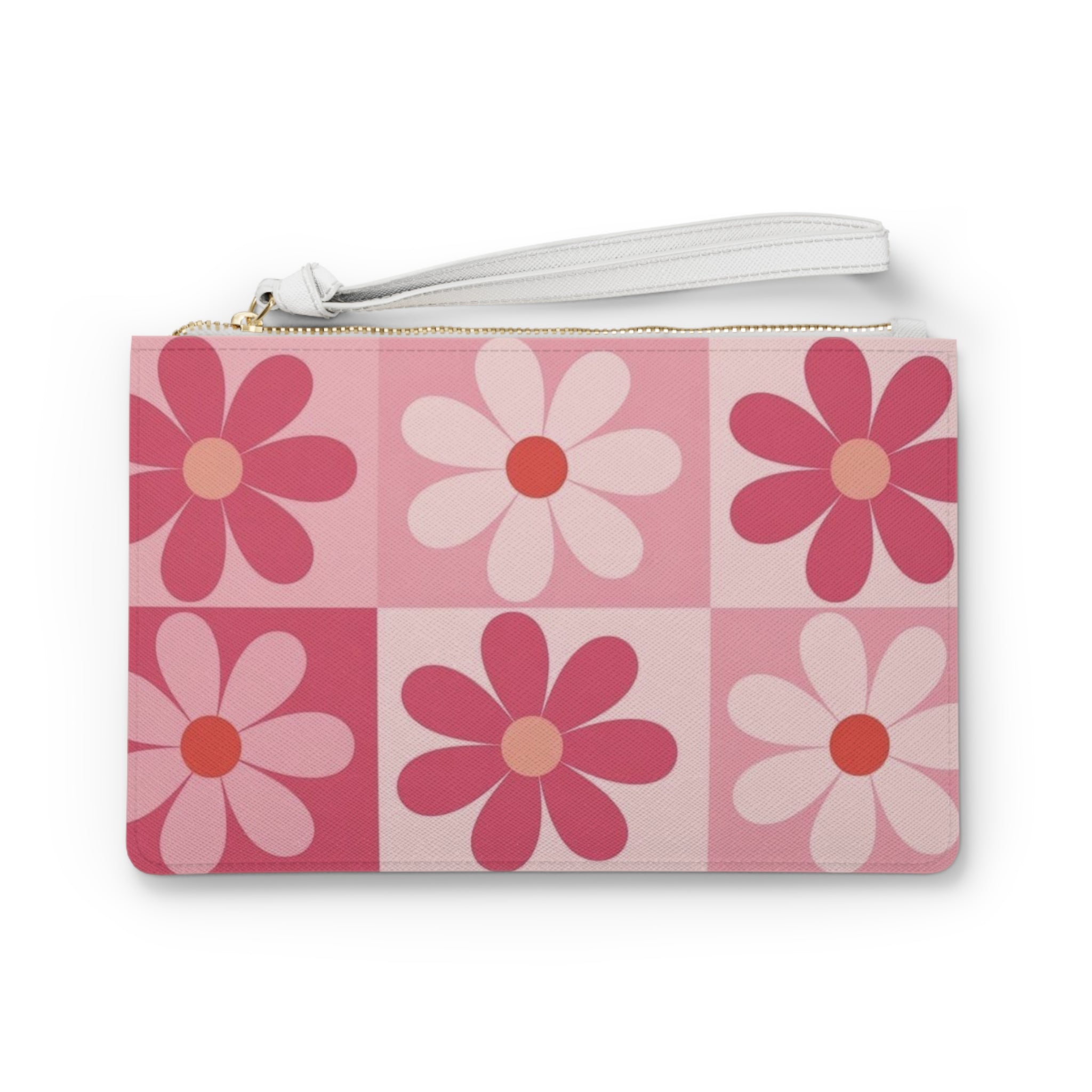Pink Retro Daisy Clutch Bag — Floral Wristlet for Spring & Gifts