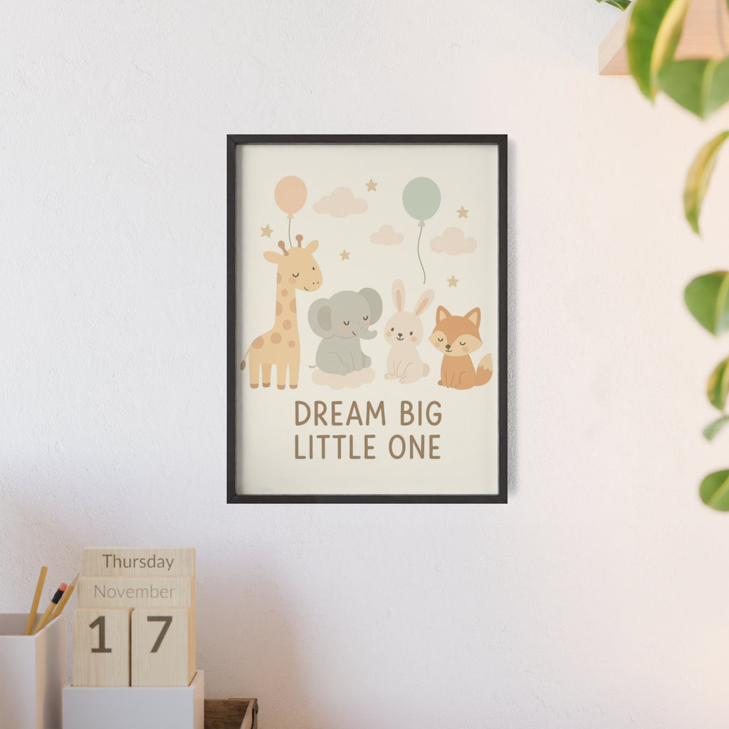 Dream Big Little One Nursery Poster — Woodland Animals Framed Wall Art