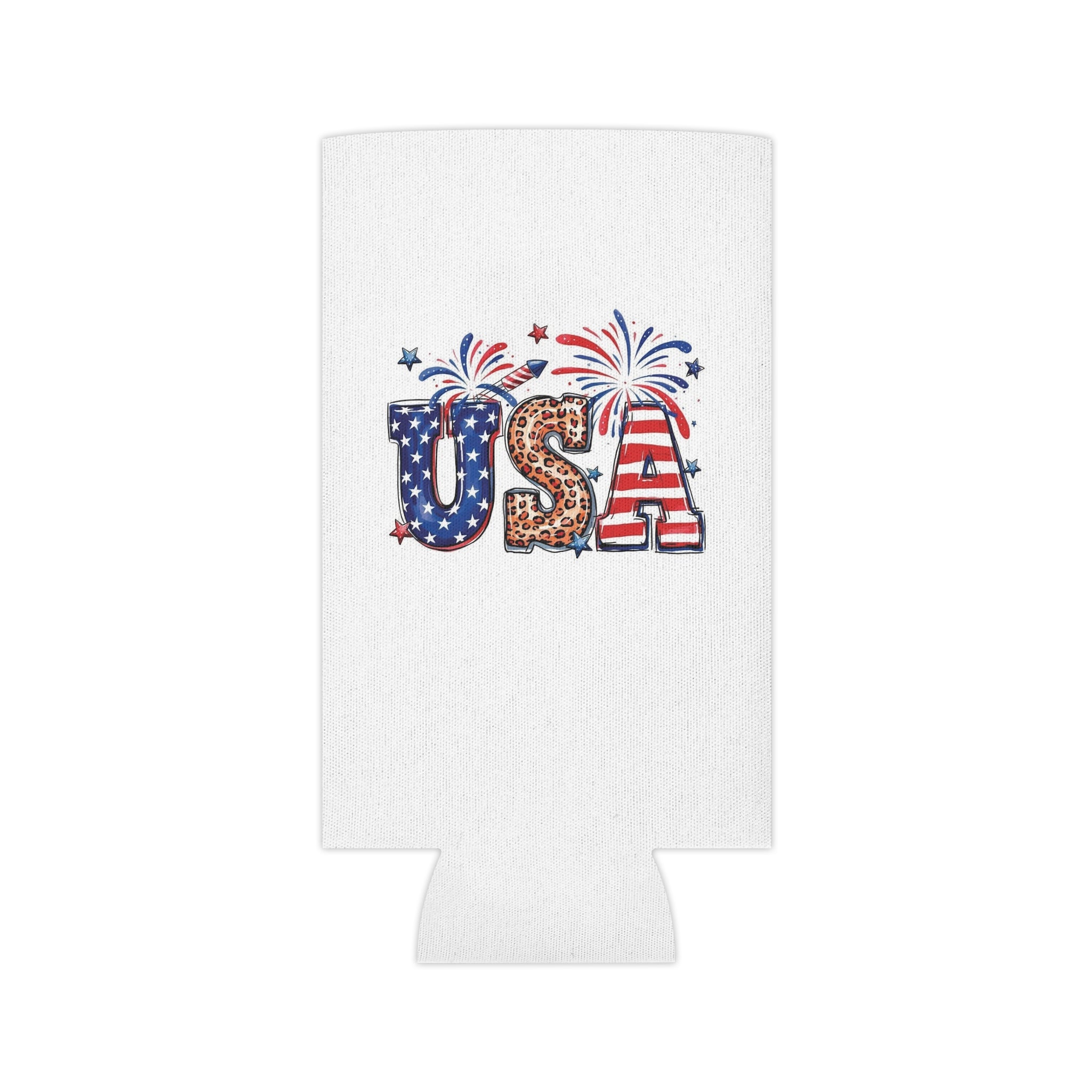 Patriotic USA Letters Can Cooler | American Flag Fireworks