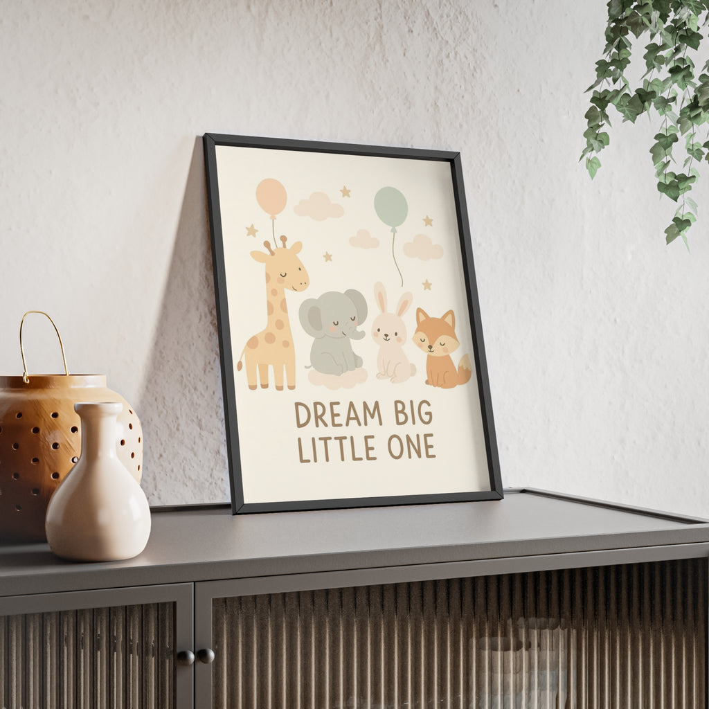 Dream Big Little One Nursery Poster — Woodland Animals Framed Wall Art