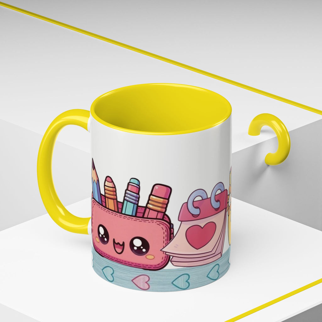 Cute Teacher Desk Accent Coffee Mug — Kawaii School Supplies Design