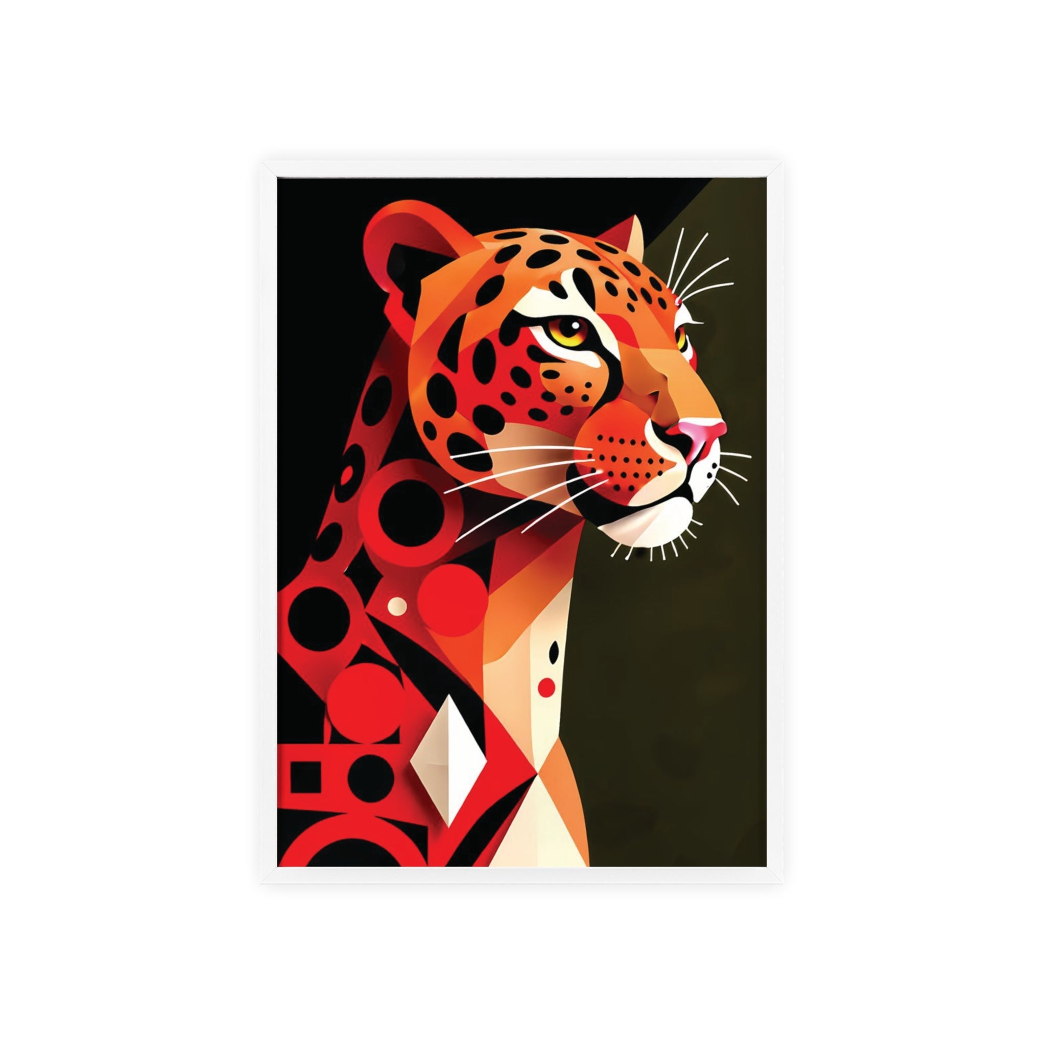 Geometric Leopard Art Poster with Wooden Frame — Bold Wildlife Wall Decor