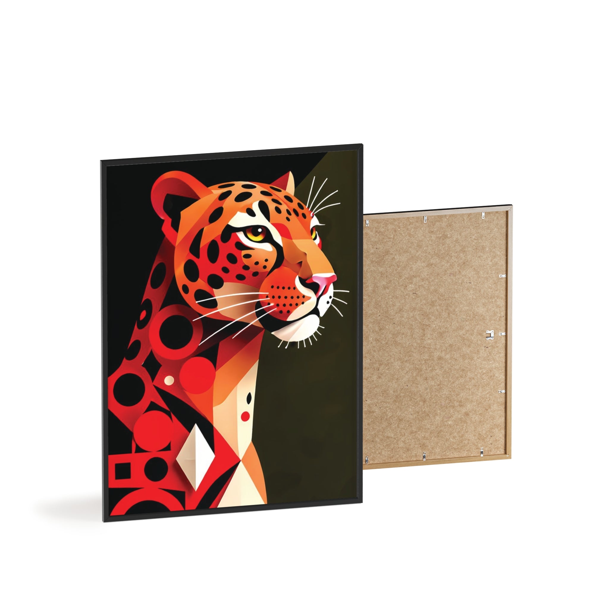 Geometric Leopard Art Poster with Wooden Frame — Bold Wildlife Wall Decor
