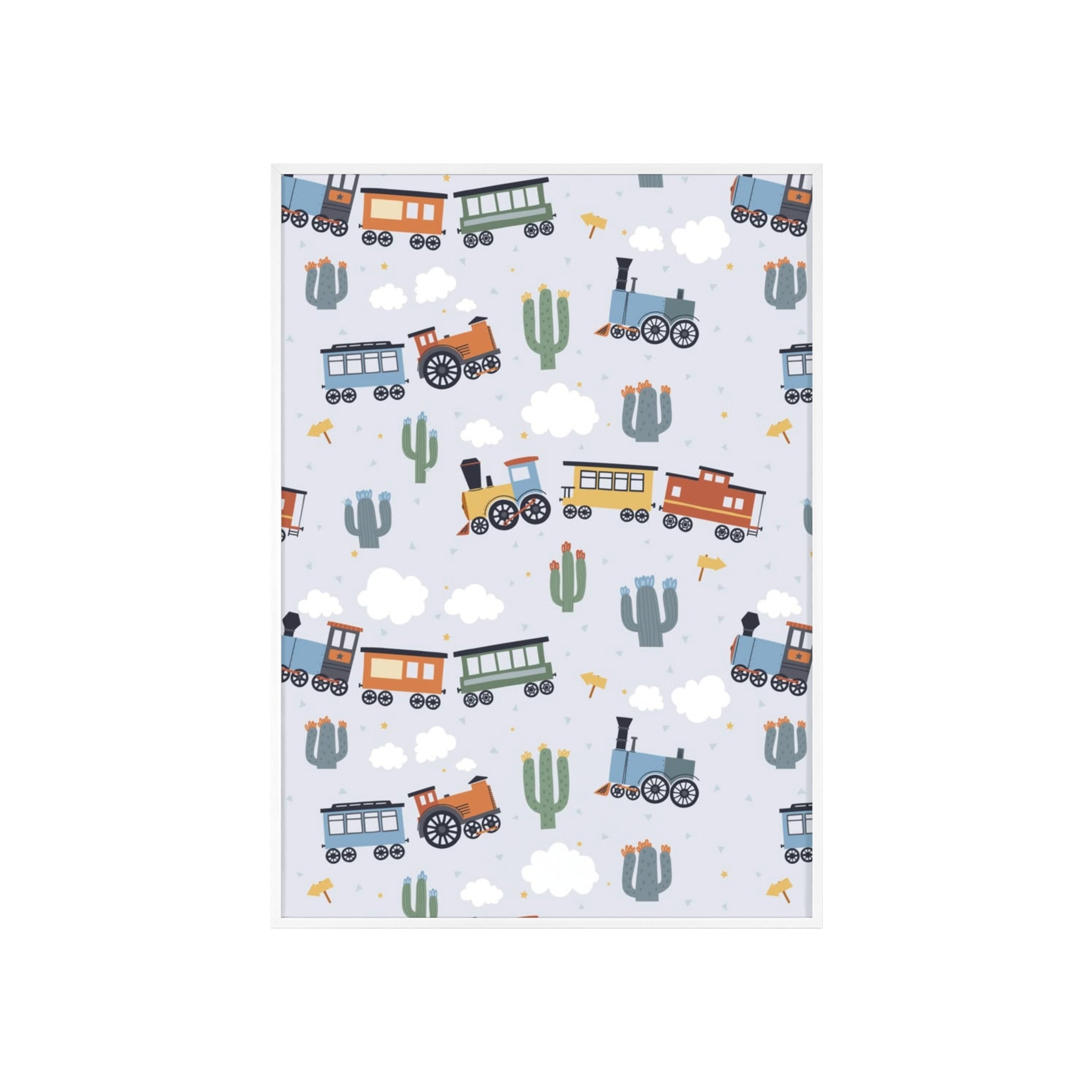 Kids' Train Poster with Wooden Frame — Nursery Wall Art, Playroom Decor