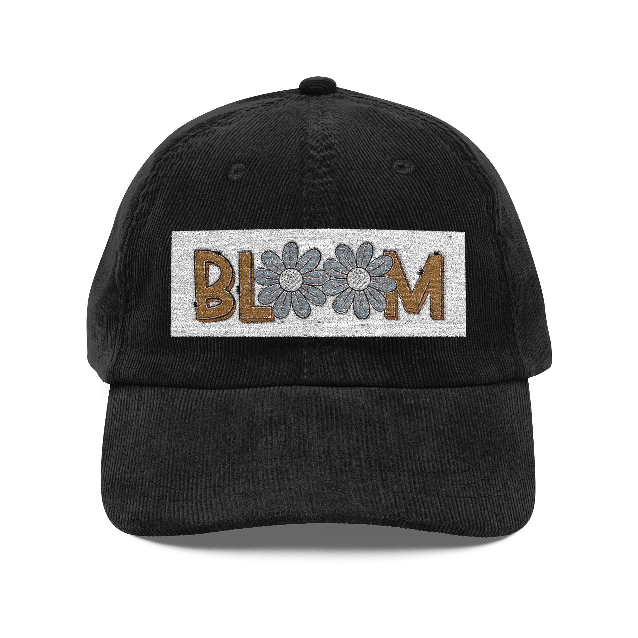 Vintage Corduroy Cap — Embroidered 'BLOOM' Floral Patch