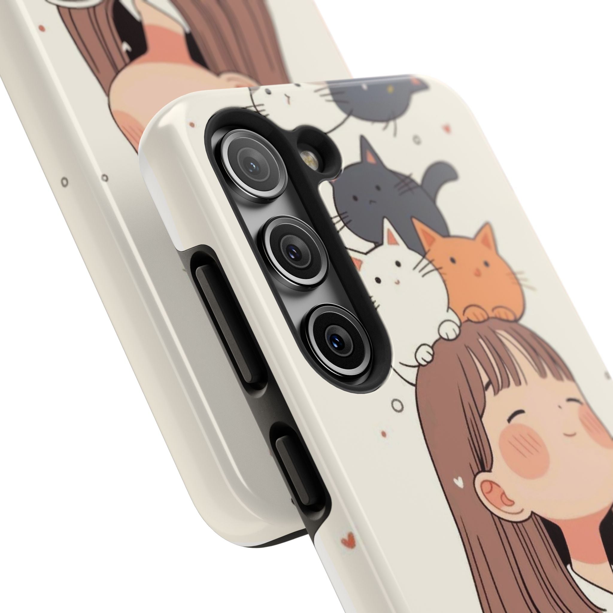 Girl with Cats Phone Case | Cute Cat Stack Illustration