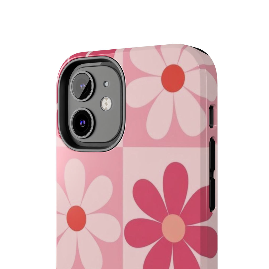 Pink Retro Daisy Phone Case — Tough Shockproof Floral iPhone Cover
