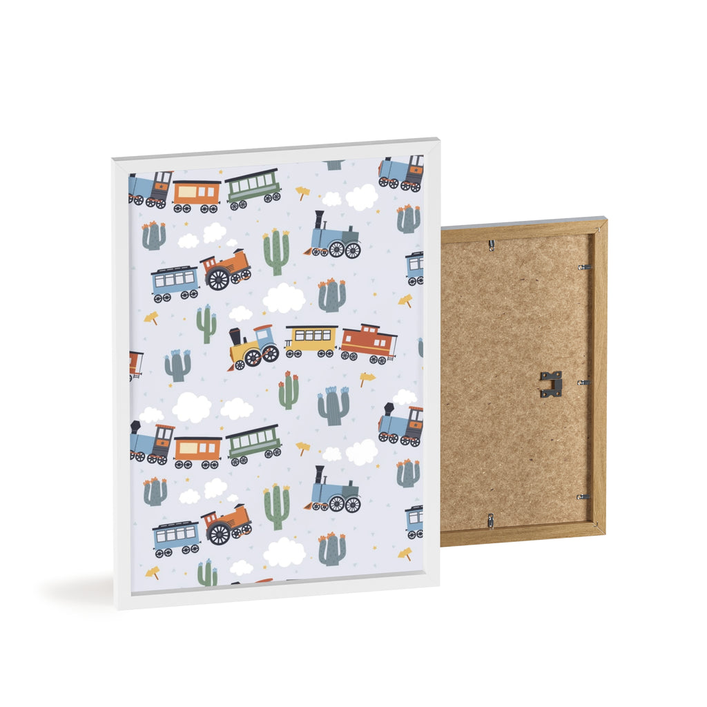 Kids' Train Poster with Wooden Frame — Nursery Wall Art, Playroom Decor