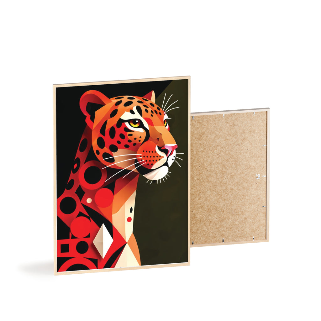 Geometric Leopard Art Poster with Wooden Frame — Bold Wildlife Wall Decor