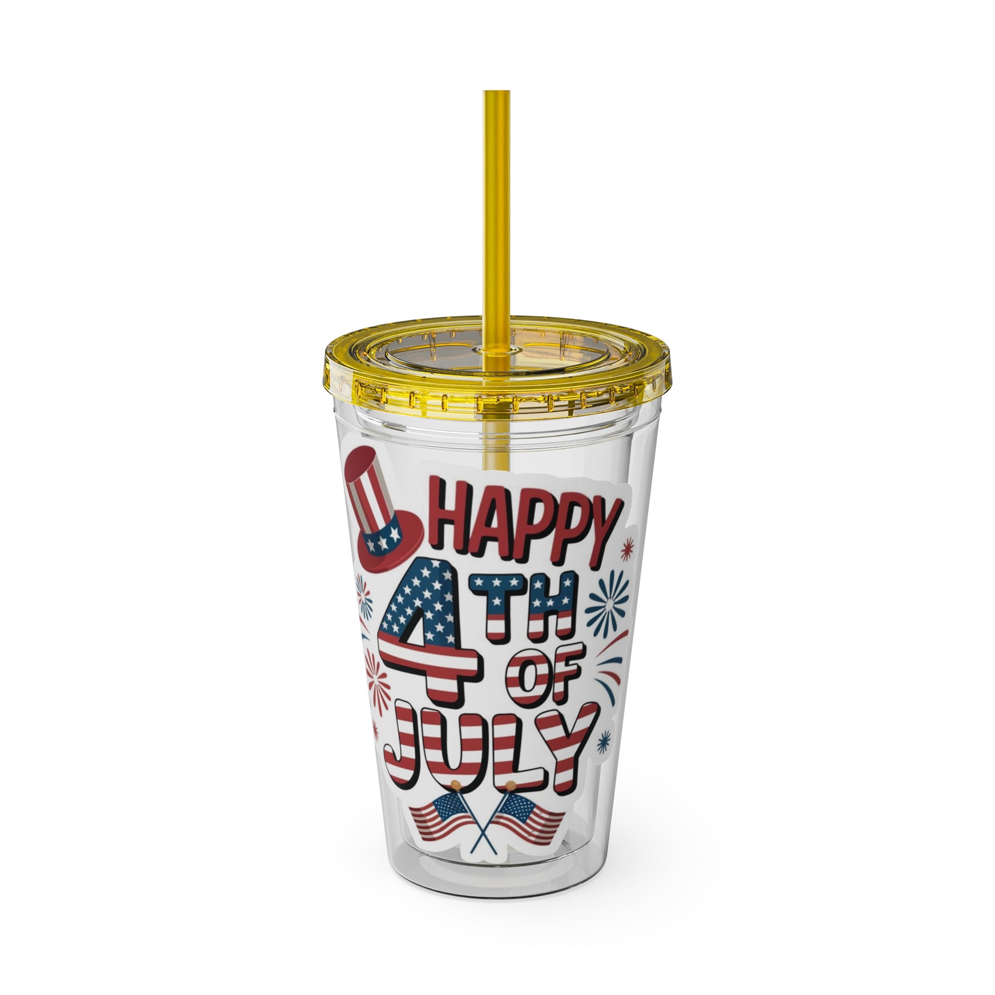 Happy 4th of July Tumbler | 16oz Straw Cup, Patriotic Fireworks Flag Design
