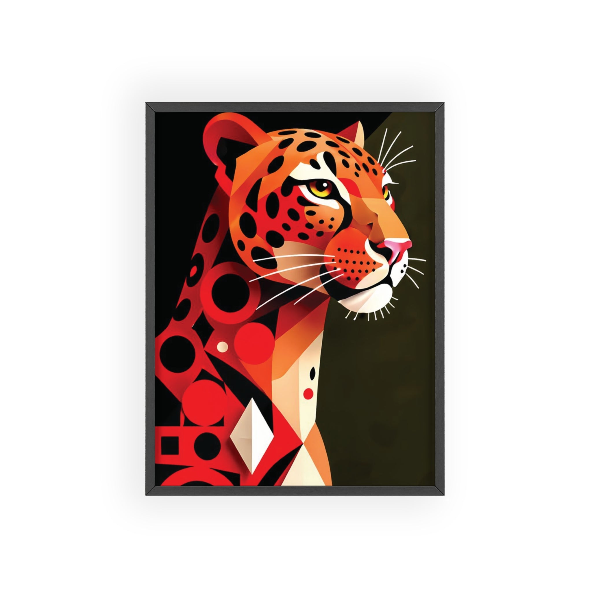 Geometric Leopard Art Poster with Wooden Frame — Bold Wildlife Wall Decor