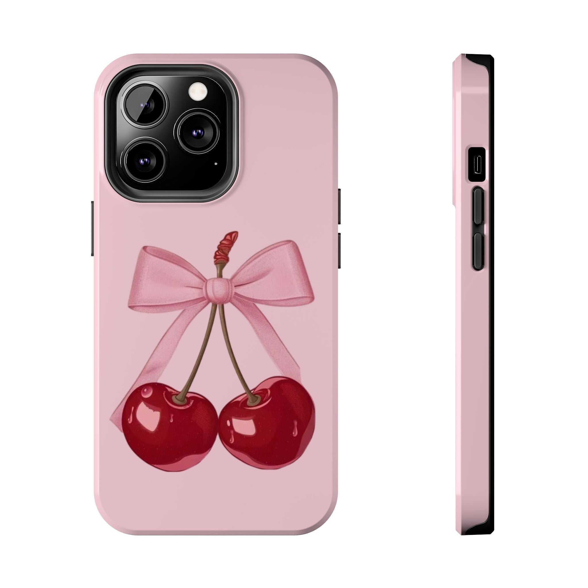 Pink Cherry Tough Phone Case — Cute Bow Cherry Protective Phone Cover