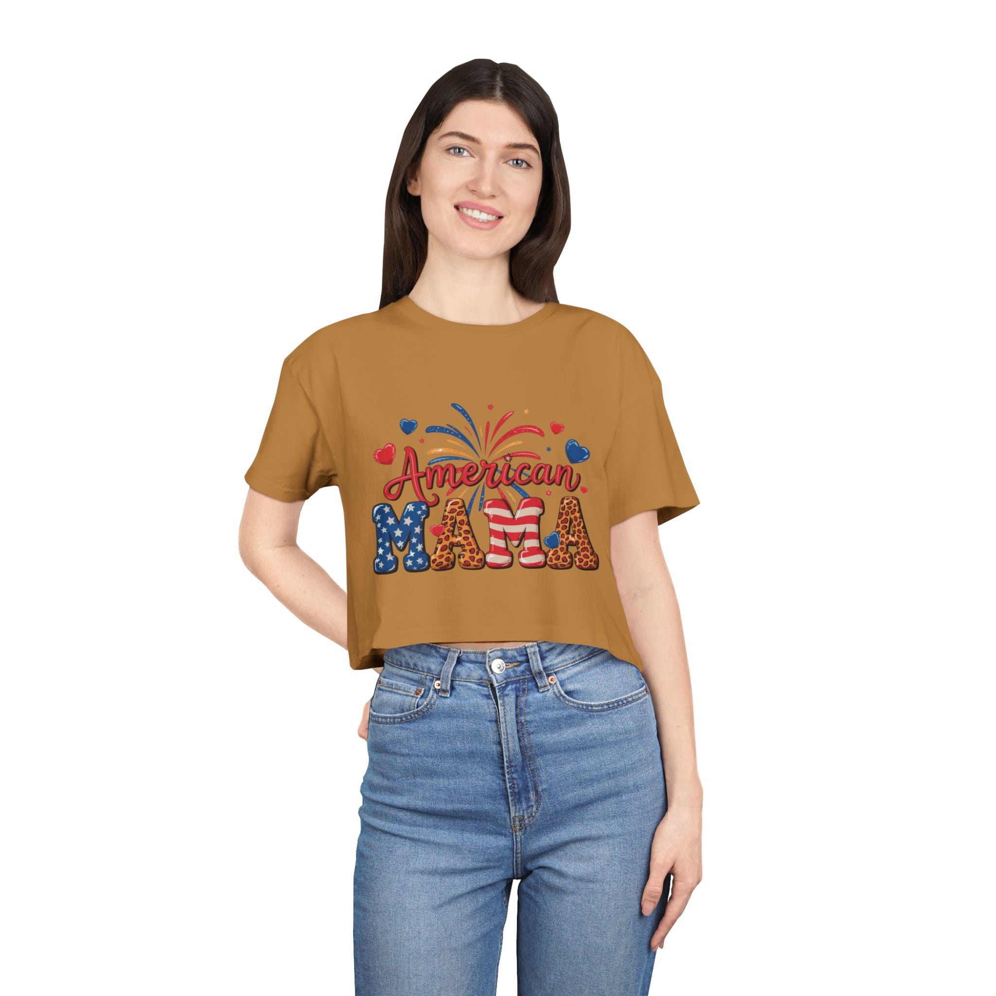 American Mama crop tee | Patriotic Fourth of July fireworks USA design