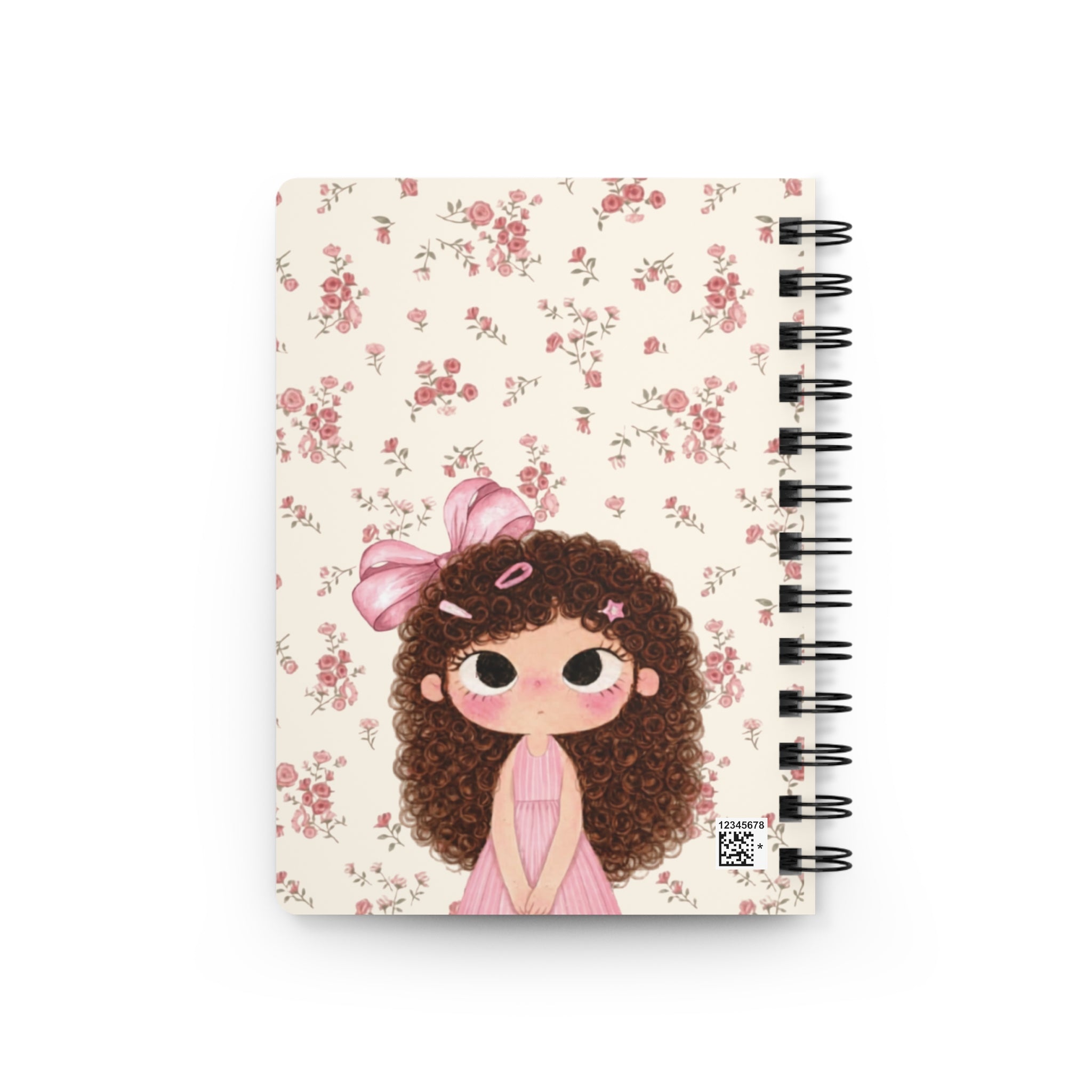Cute Curly Girl Illustration Spiral Bound Journal | Pink Polka Dot Notebook
