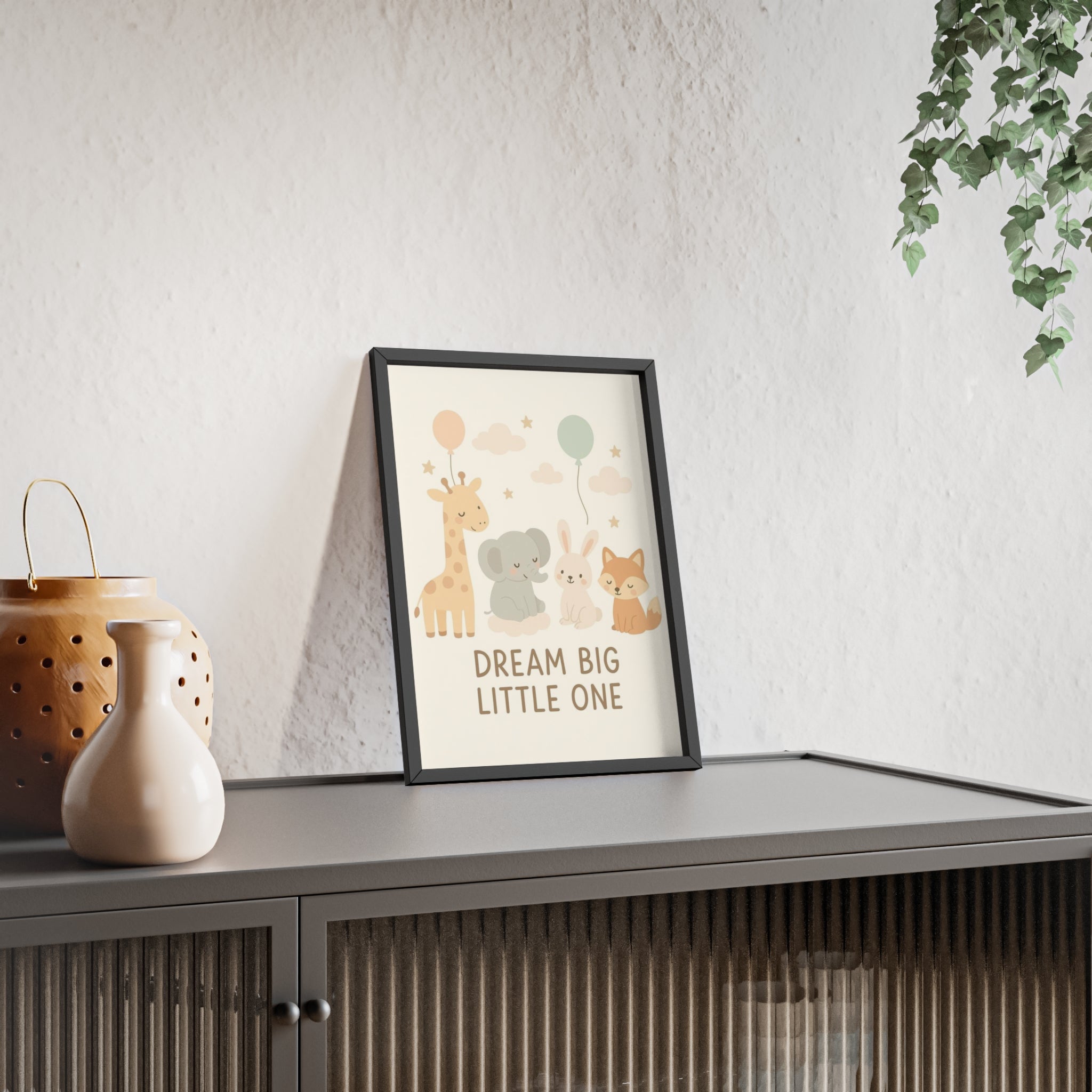 Dream Big Little One Nursery Poster — Woodland Animals Framed Wall Art