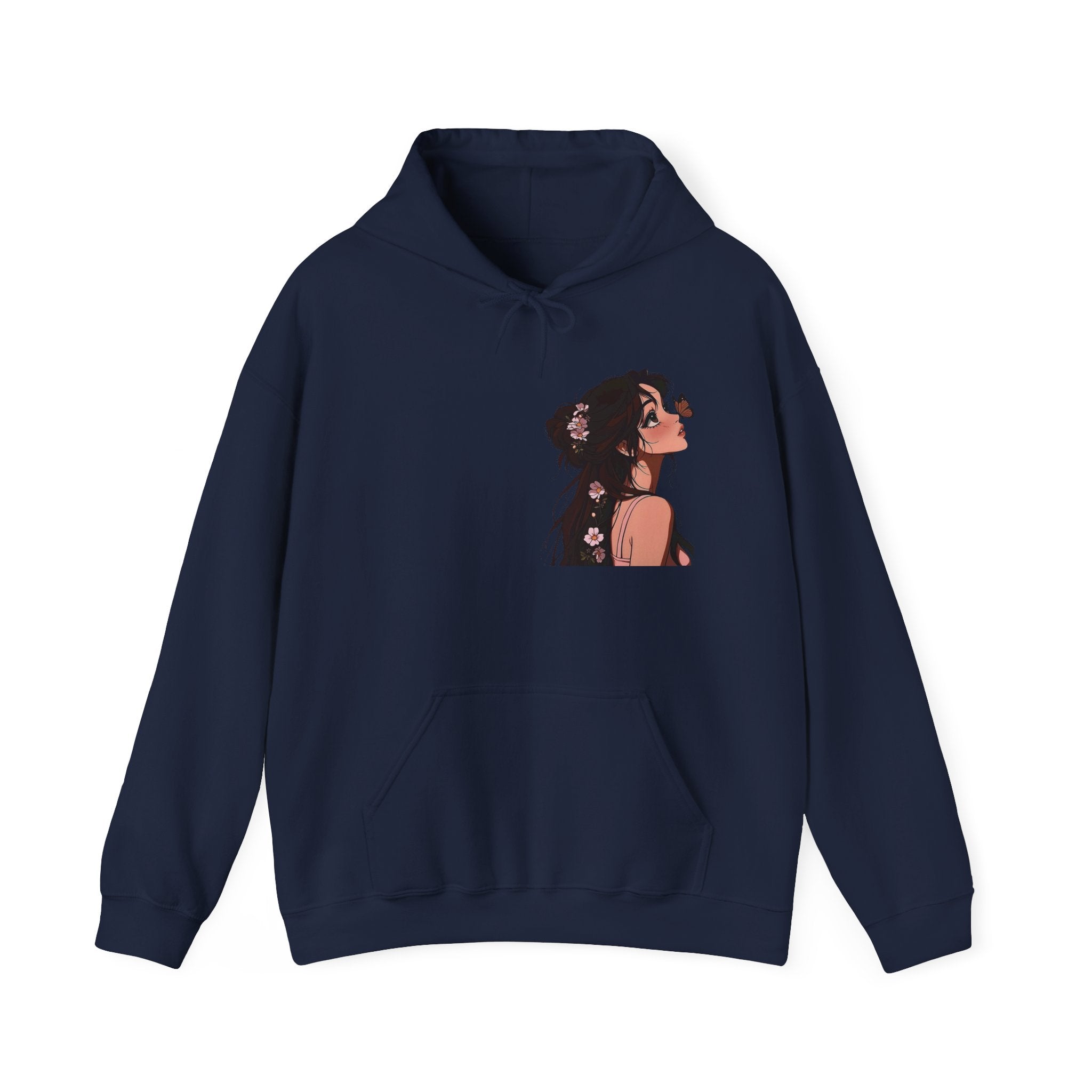 Girl Looking Up with Butterfly Hoodie | Anime Portrait Sweatshirt