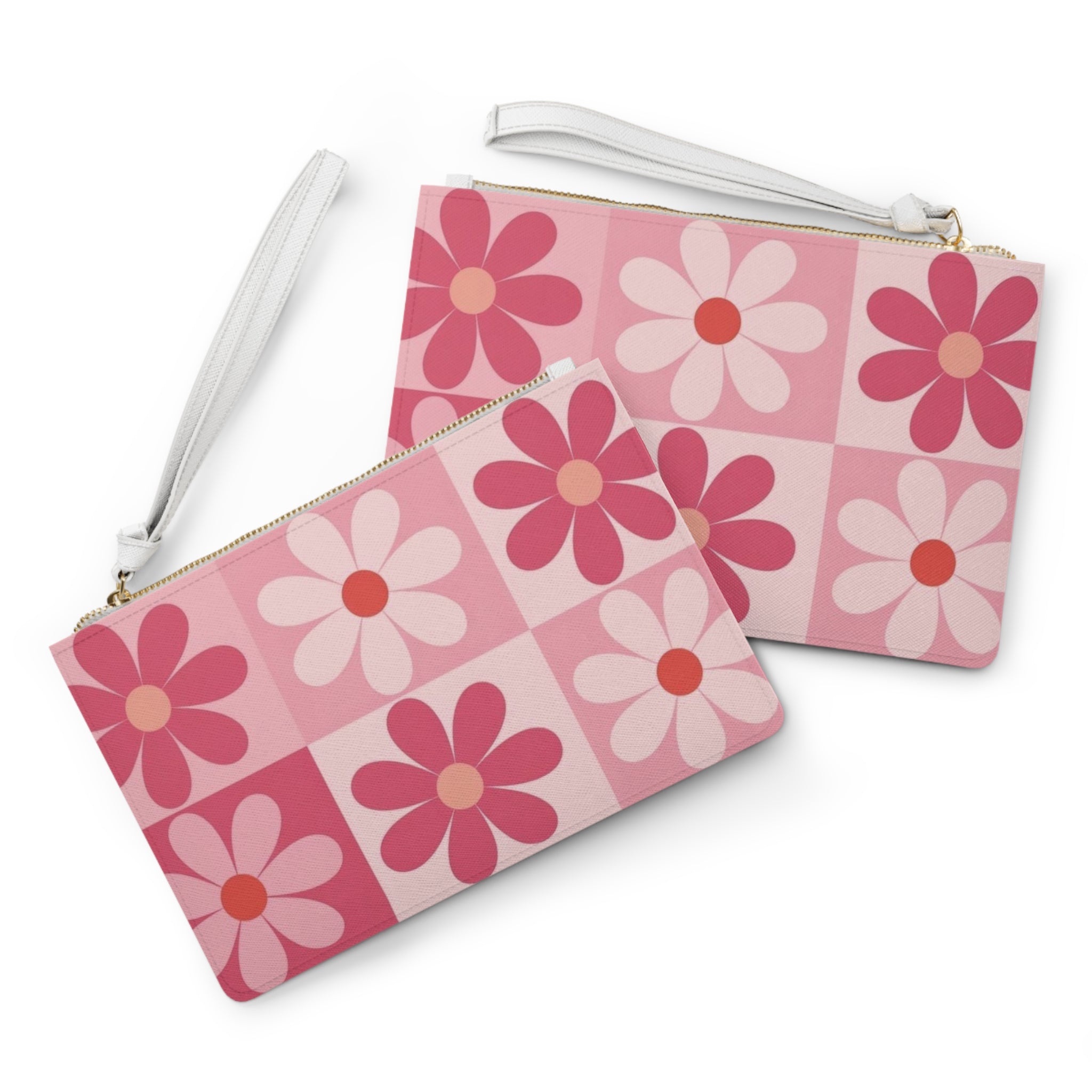 Pink Retro Daisy Clutch Bag — Floral Wristlet for Spring & Gifts