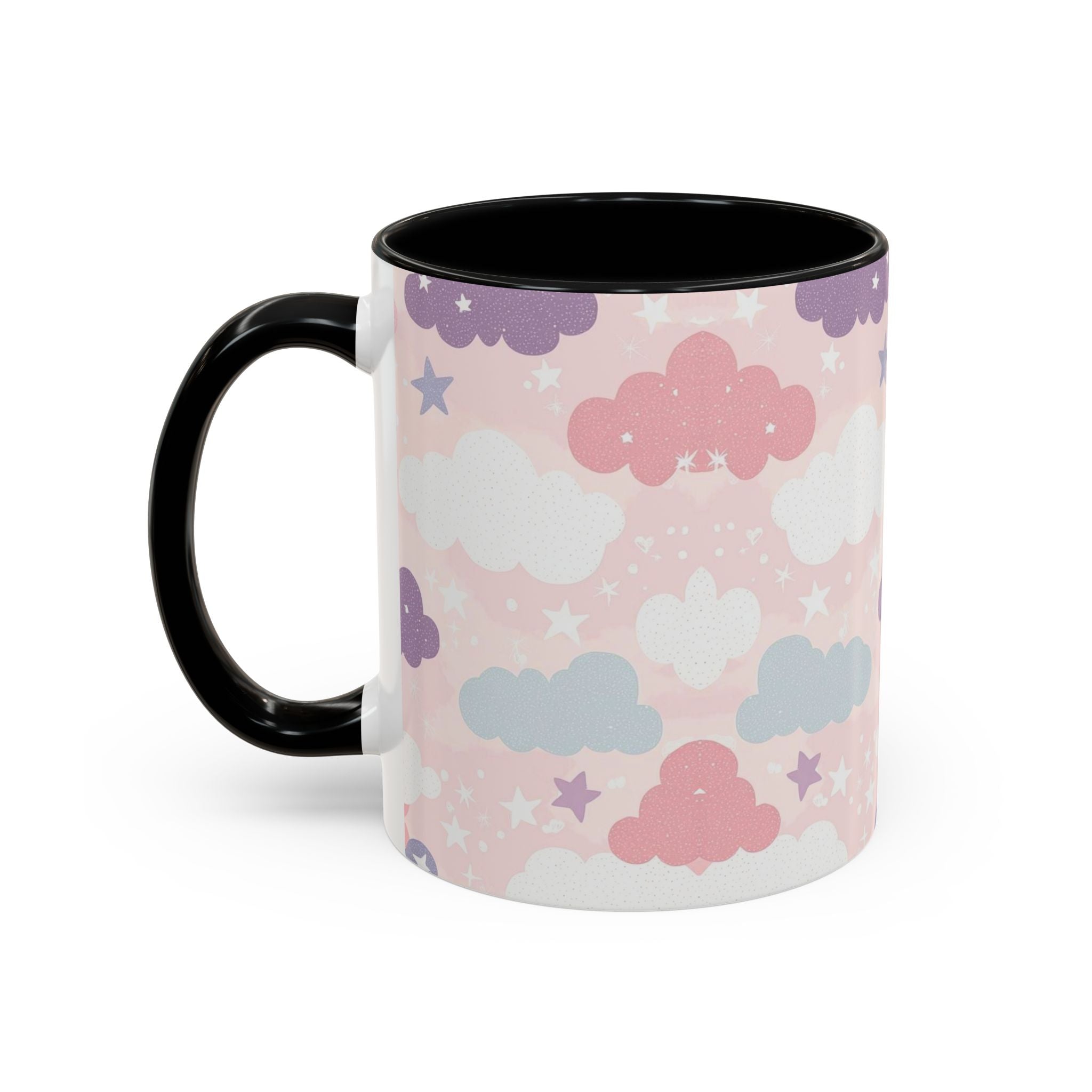Pastel Cloud Pattern Coffee Mug | Cute Stars and Clouds Design