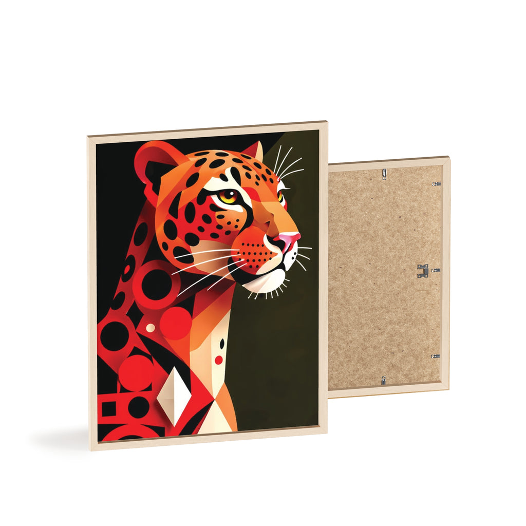 Geometric Leopard Art Poster with Wooden Frame — Bold Wildlife Wall Decor