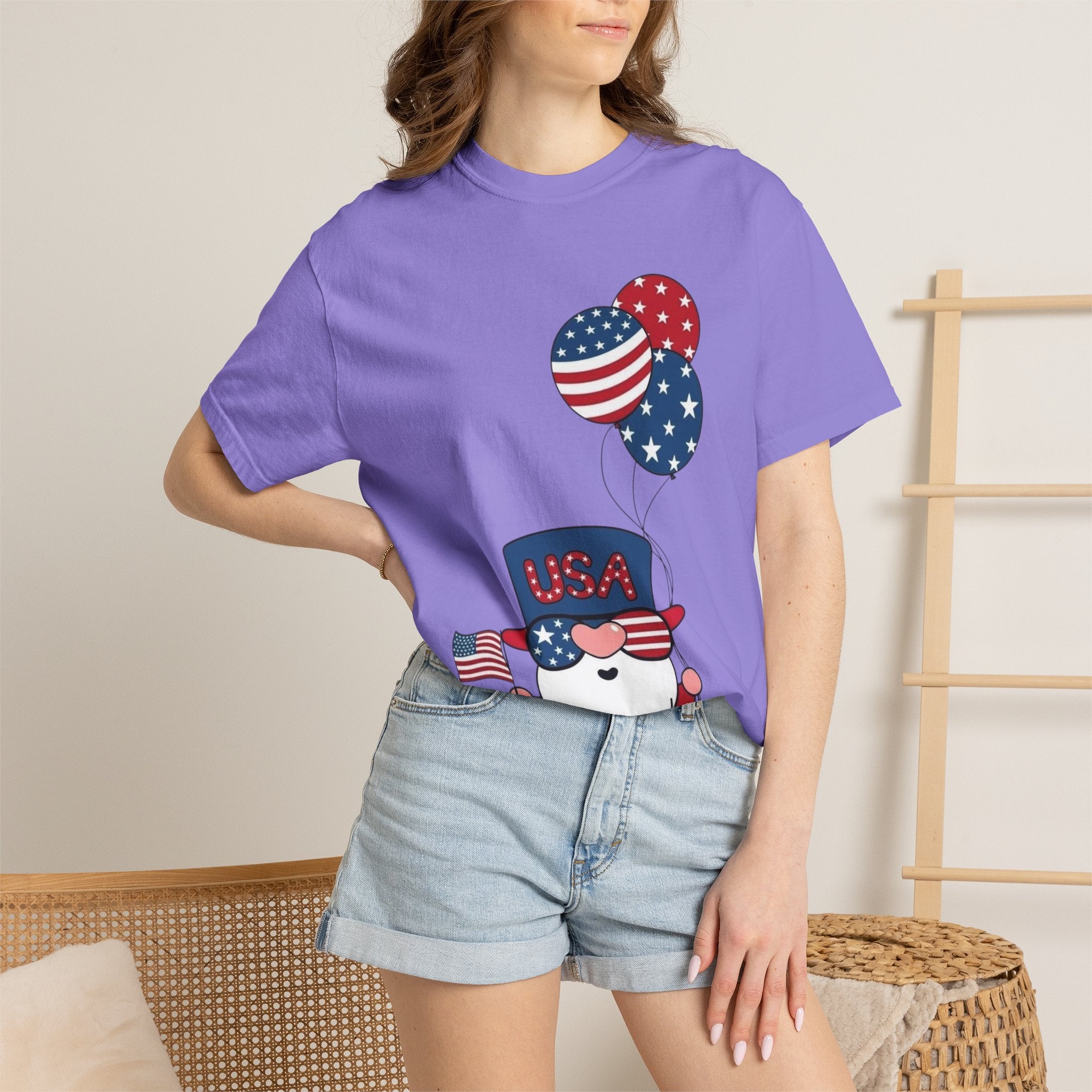 Patriotic Gnome with Balloons T-Shirt | Happy 4th of July USA Design