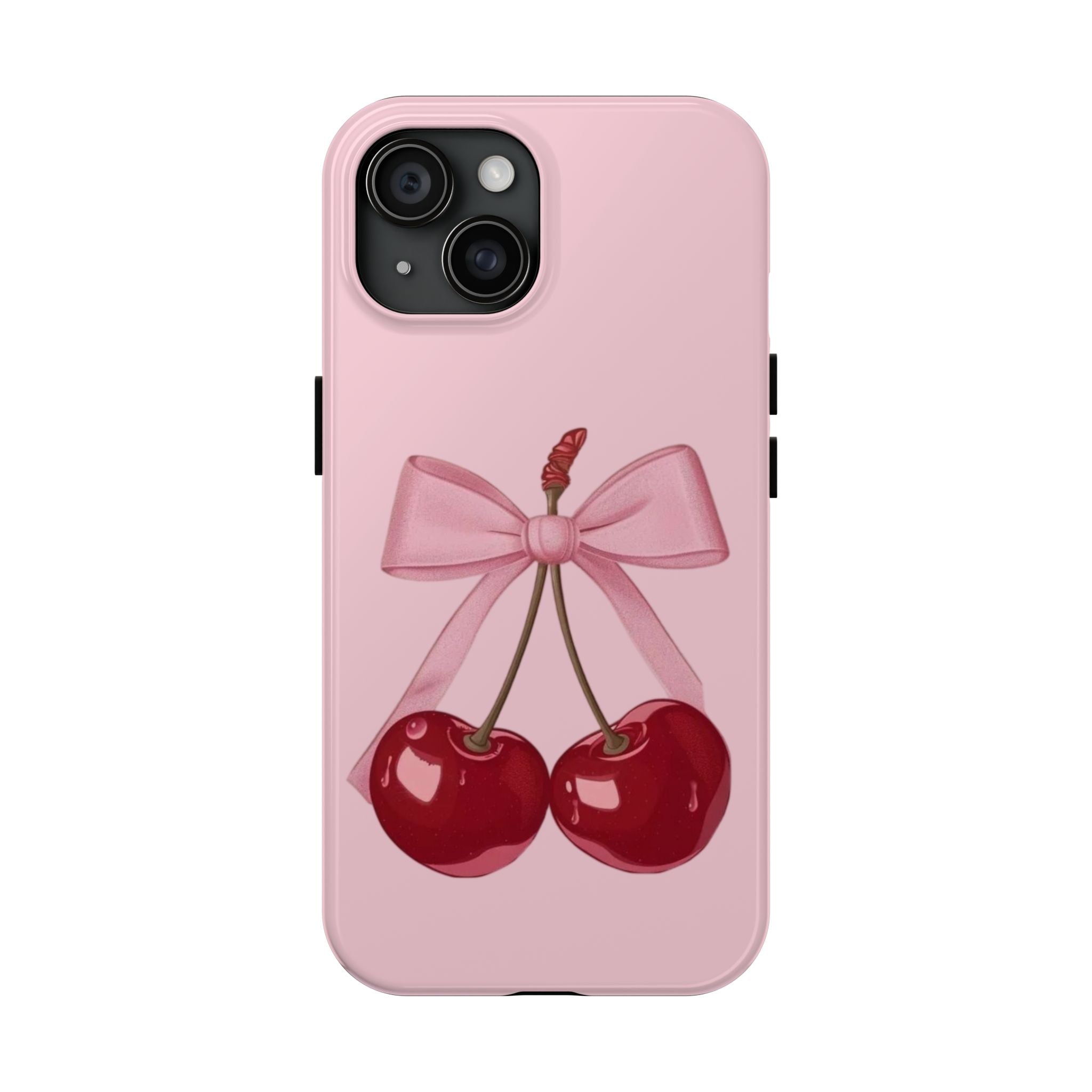 Pink Cherry Tough Phone Case — Cute Bow Cherry Protective Phone Cover