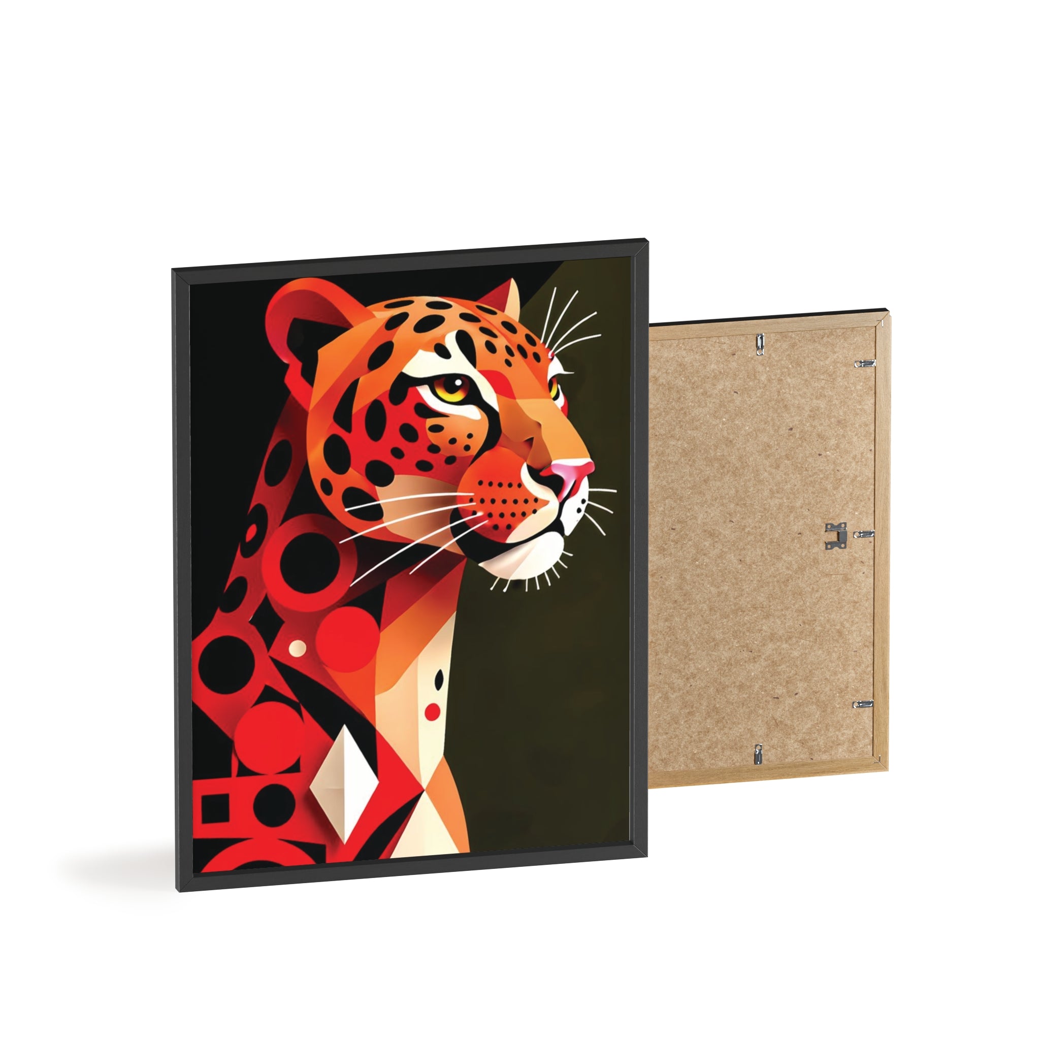 Geometric Leopard Art Poster with Wooden Frame — Bold Wildlife Wall Decor