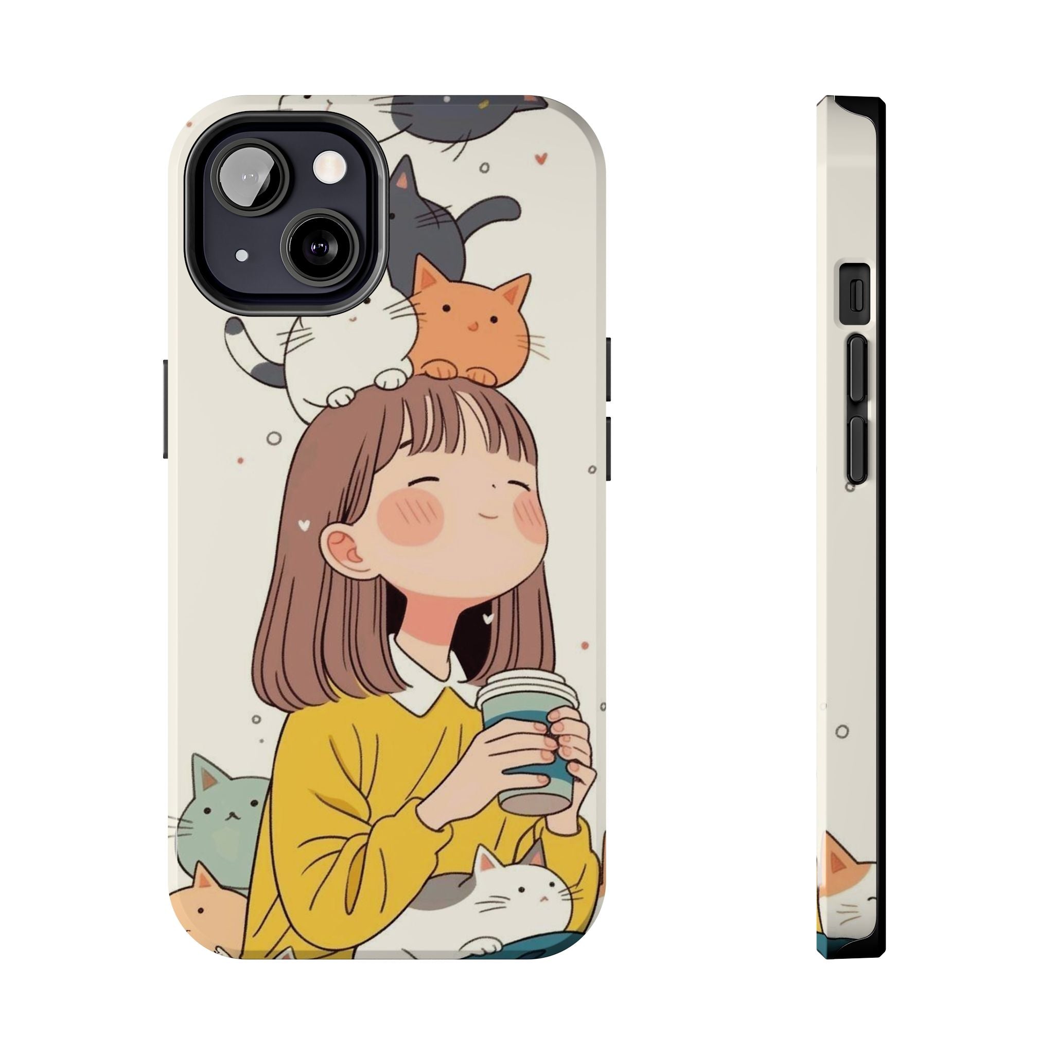 Girl with Cats Phone Case | Cute Cat Stack Illustration