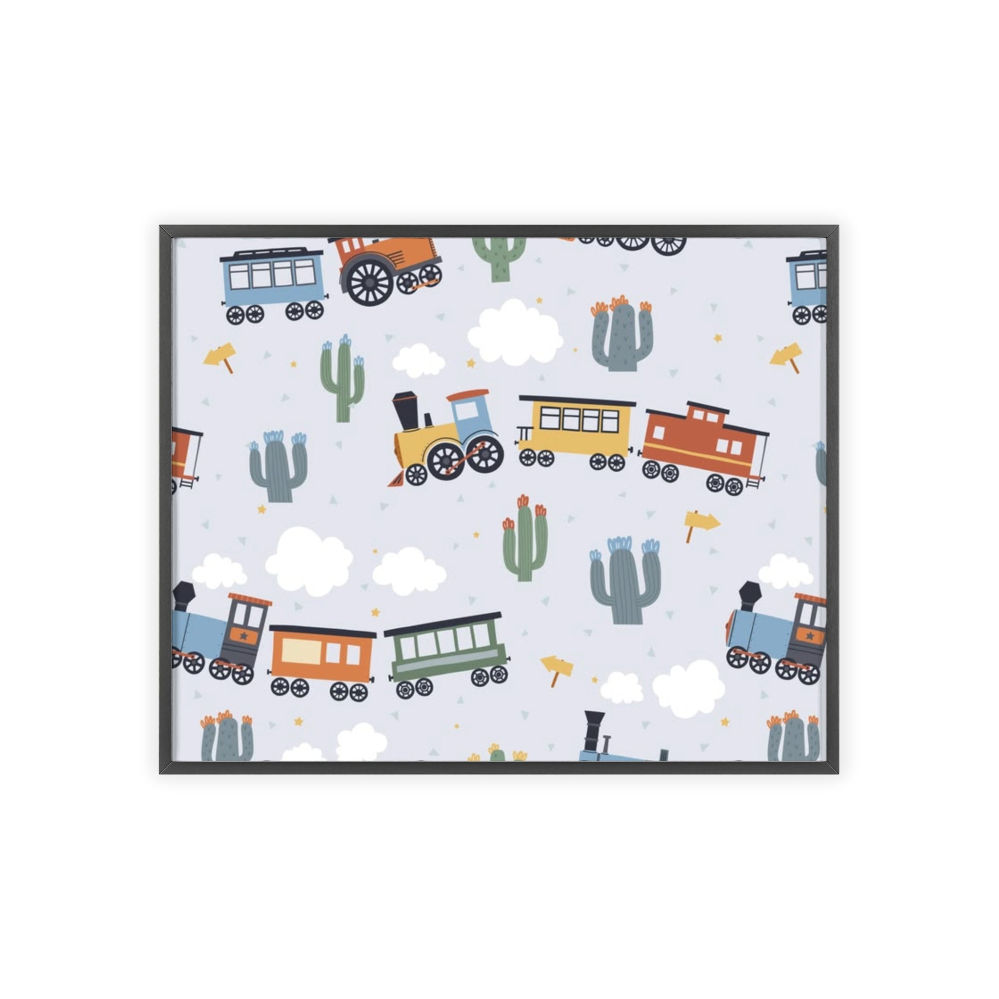 Kids' Train Poster with Wooden Frame — Nursery Wall Art, Playroom Decor