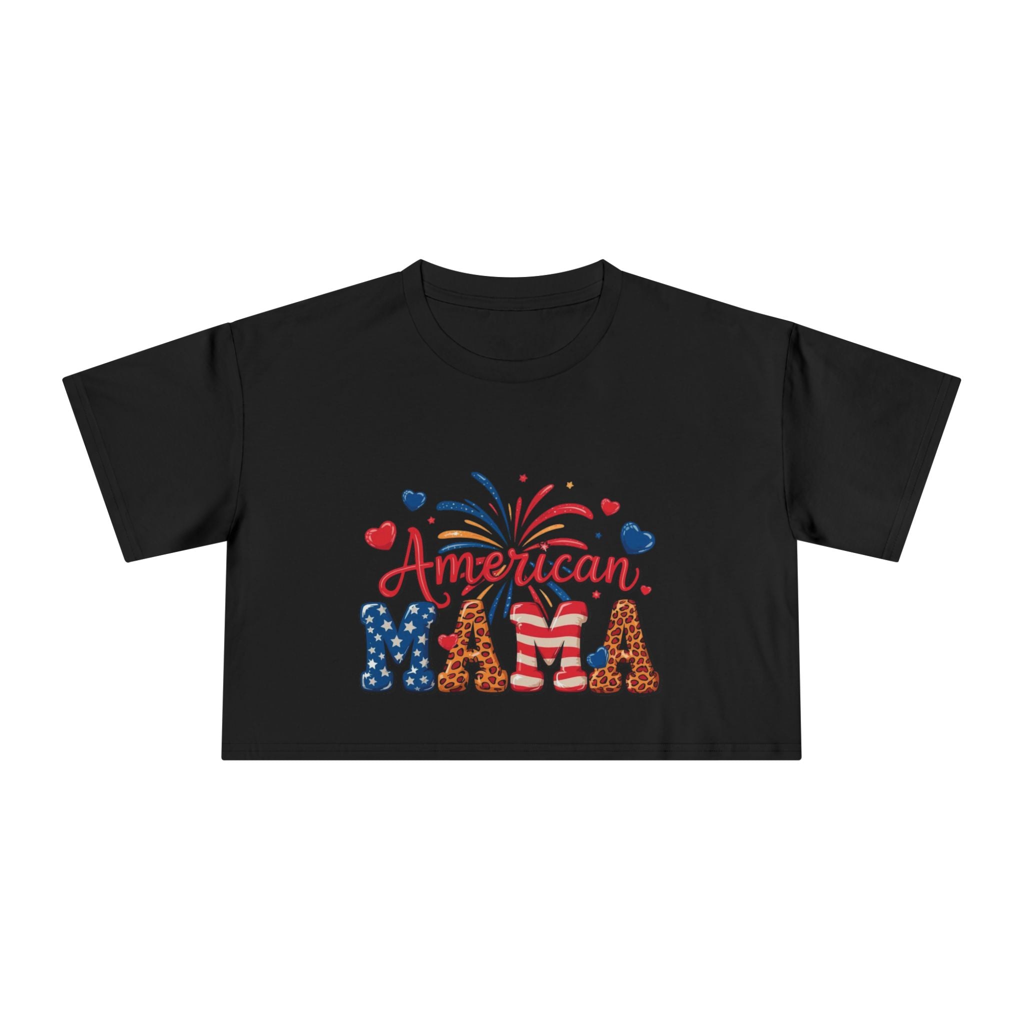 American Mama crop tee | Patriotic Fourth of July fireworks USA design