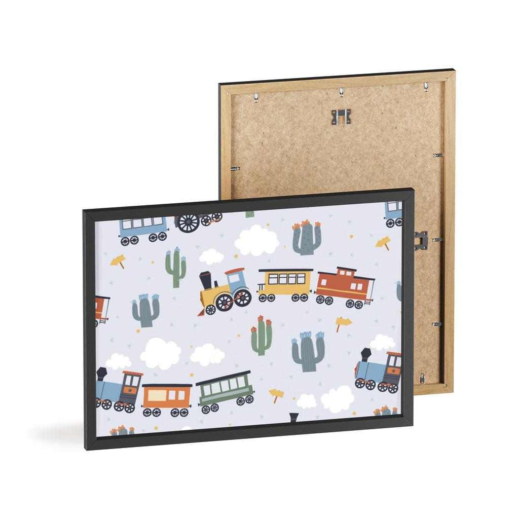 Kids' Train Poster with Wooden Frame — Nursery Wall Art, Playroom Decor