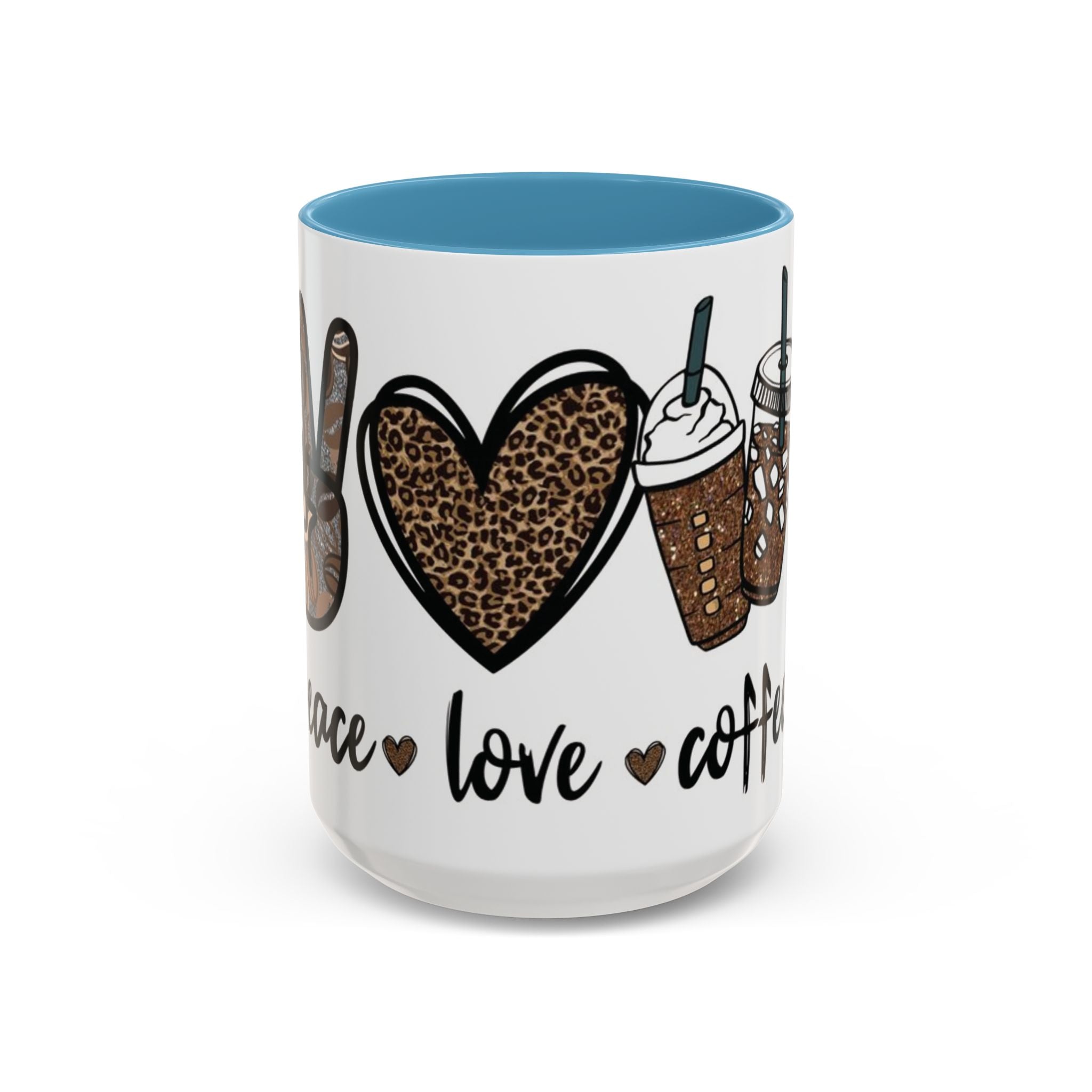 Coffee Love Accent Mug — Leopard Print Peace, Heart & Coffee Design (11/15oz)