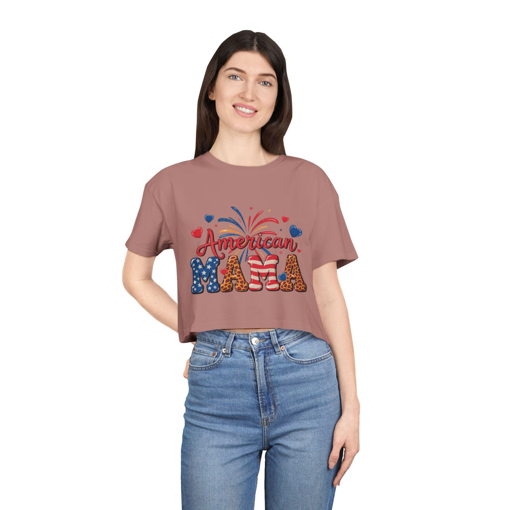American Mama crop tee | Patriotic Fourth of July fireworks USA design